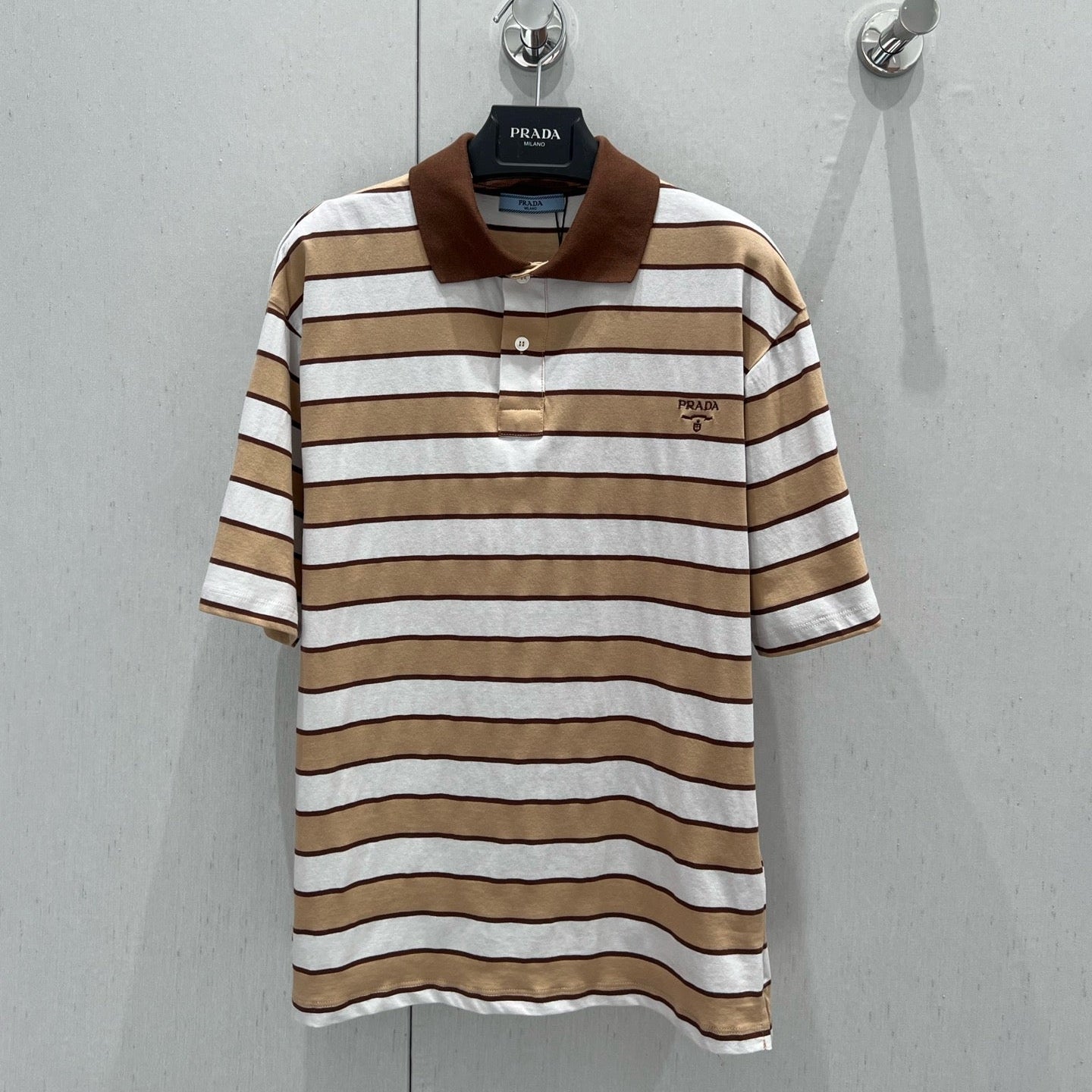 Prada 25 Striped Polo T-shirt White Brown cotton 210428