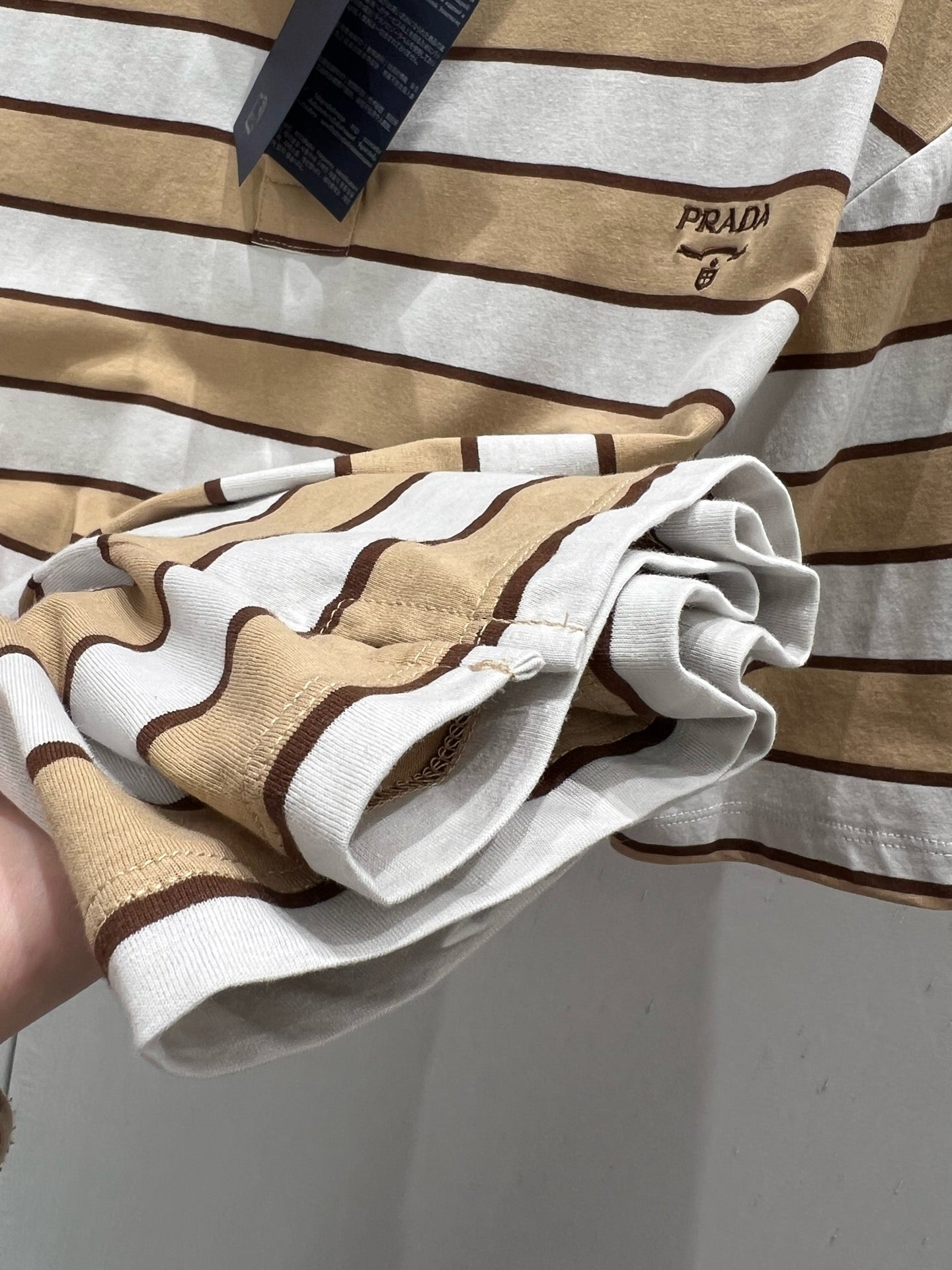 Prada 25 Striped Polo T-shirt White Brown cotton 210428