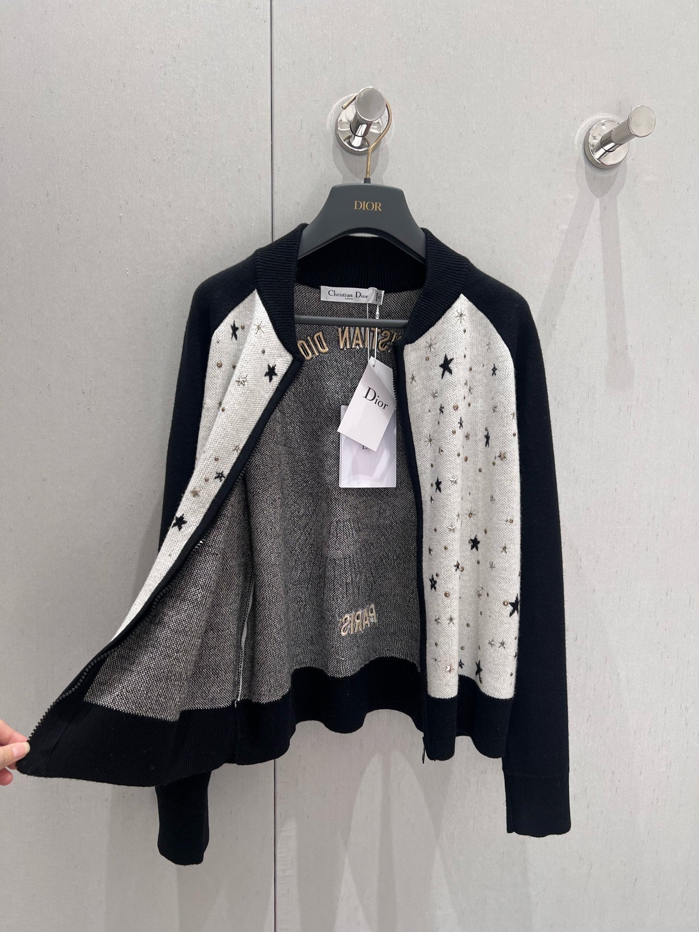 CD 25 Round Neck Cardigan Black White Cashmere 210860