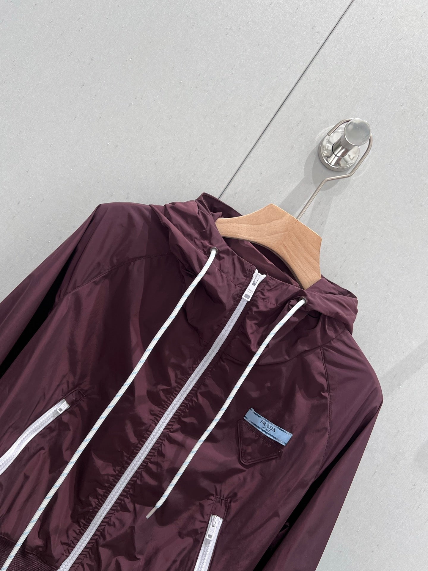 Prada 25 Short Hooded Jacket Red Burgundy Poliamide 211160