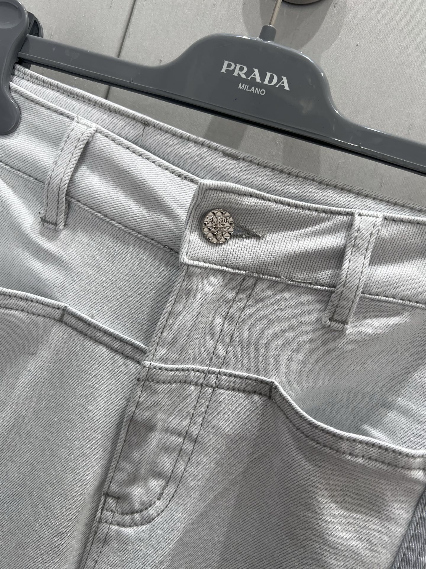 Prada 25 Vertical Striped Denim Pants White Cotton Polyester 215076