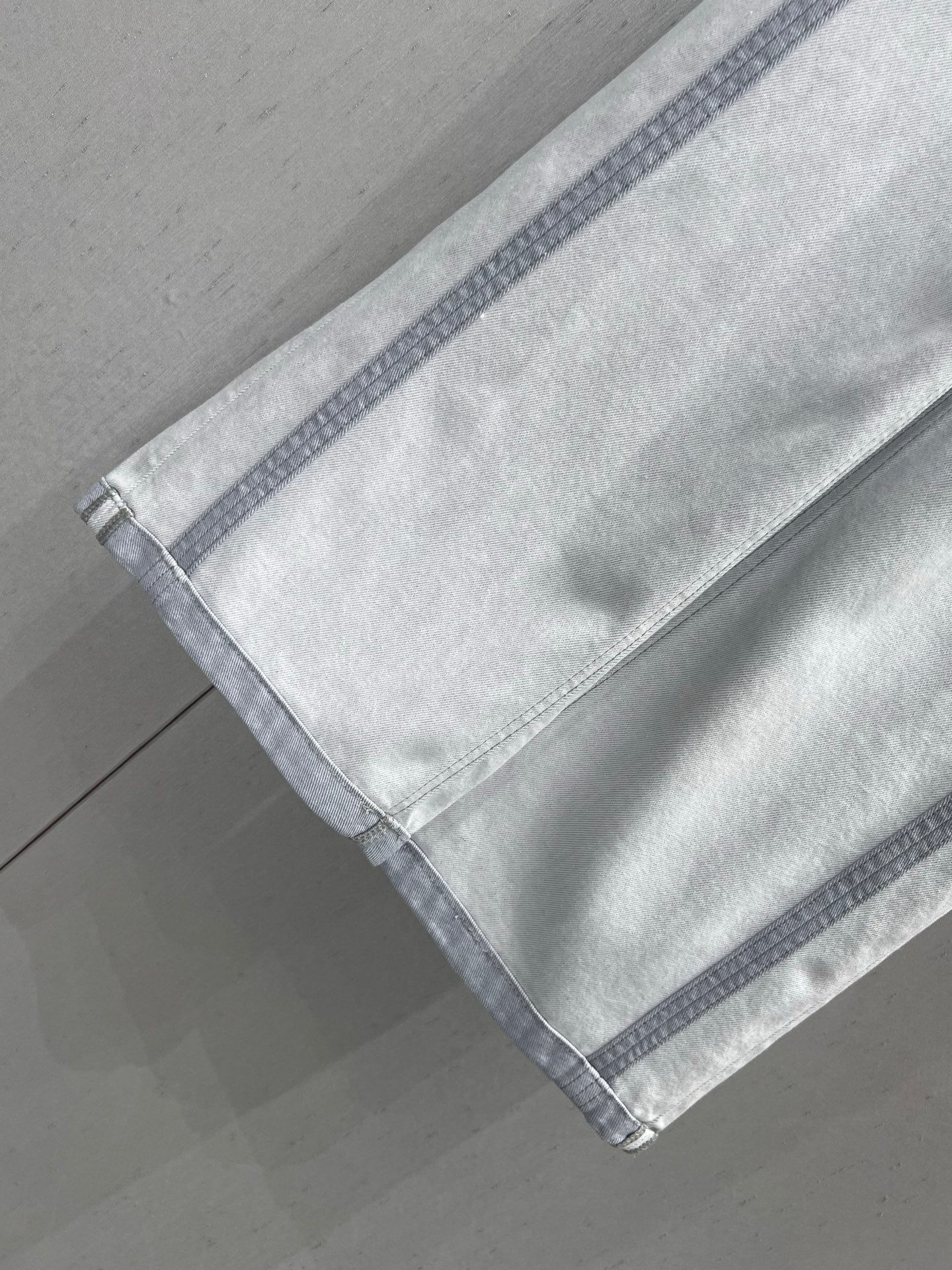 Prada 25 Vertical Striped Denim Pants White Cotton Polyester 215076