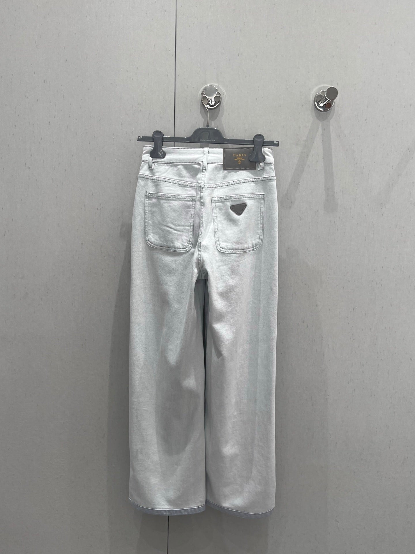 Prada 25 Vertical Striped Denim Pants White Cotton Polyester 215076