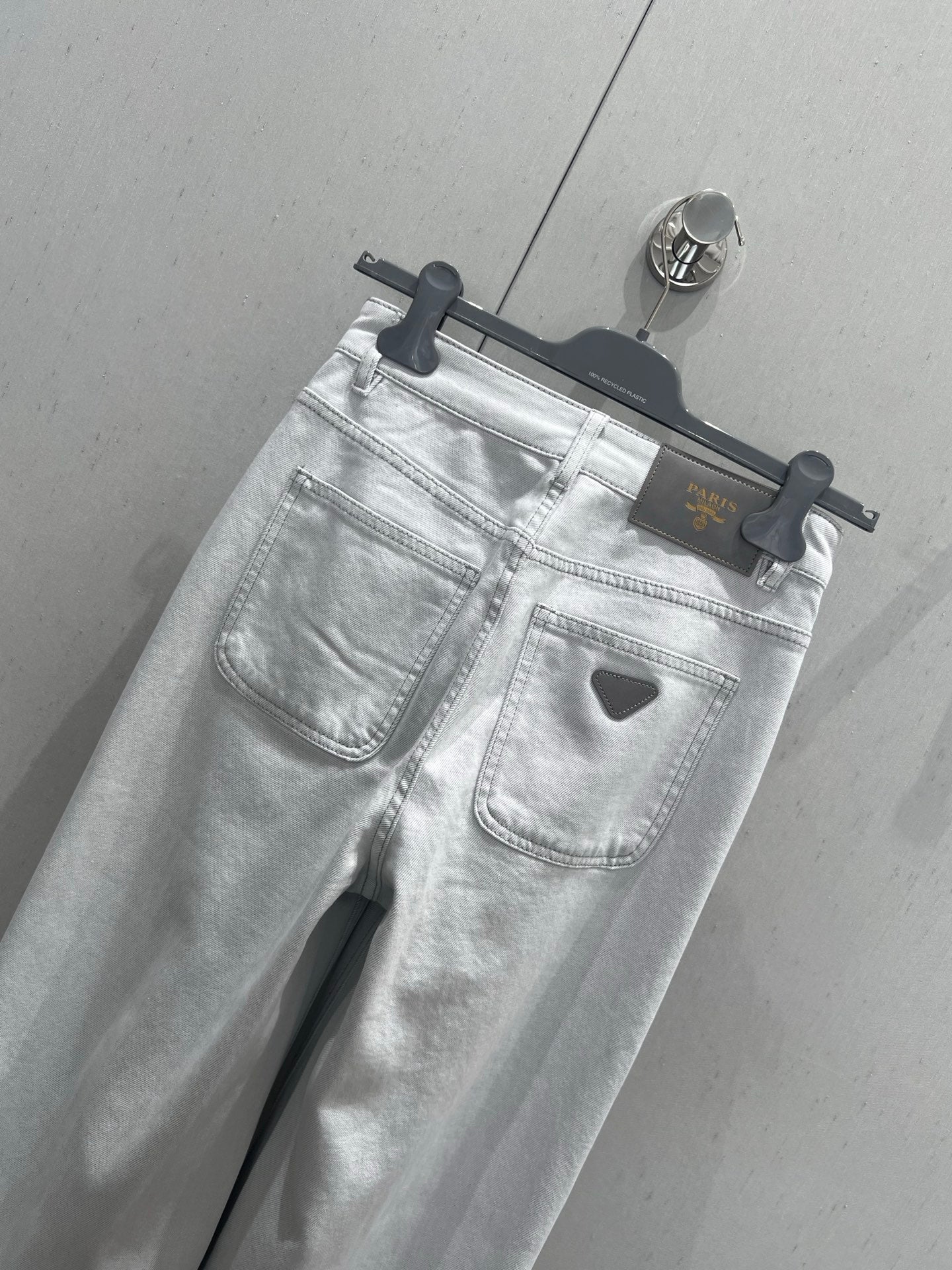 Prada 25 Vertical Striped Denim Pants White Cotton Polyester 215076