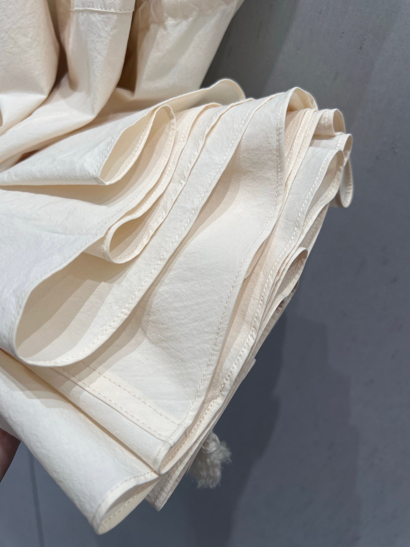 Prada 25 Drawstring Elastic Waist Umbrella Skirt Beige Cotton 215066