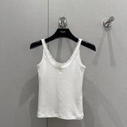 Celine 25 Lace Vest Camisole White Cotton Silk 215160