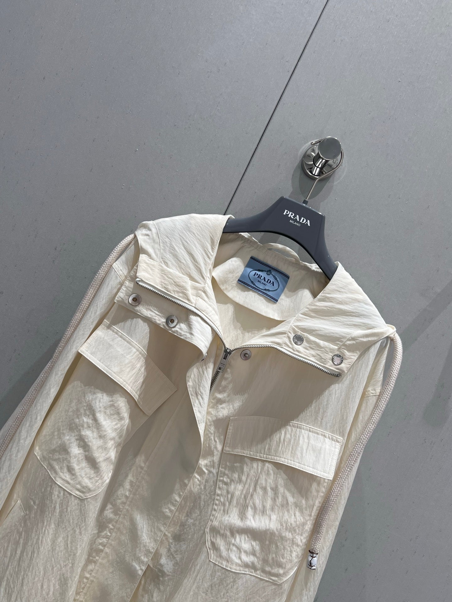 Prada 25 Hooded Zipper Jacket Beige Cotton 215233