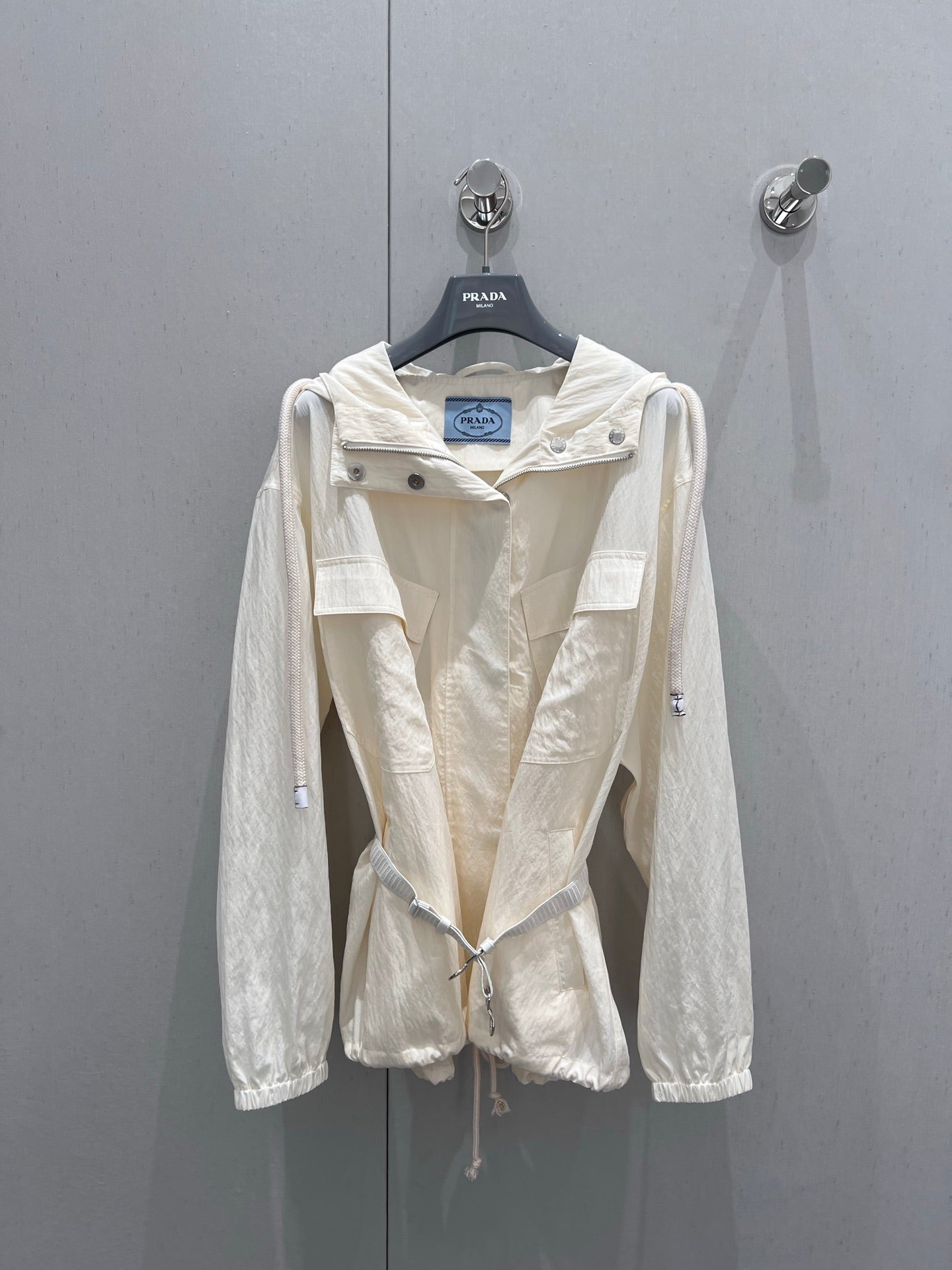 Prada 25 Hooded Zipper Jacket Beige Cotton 215233