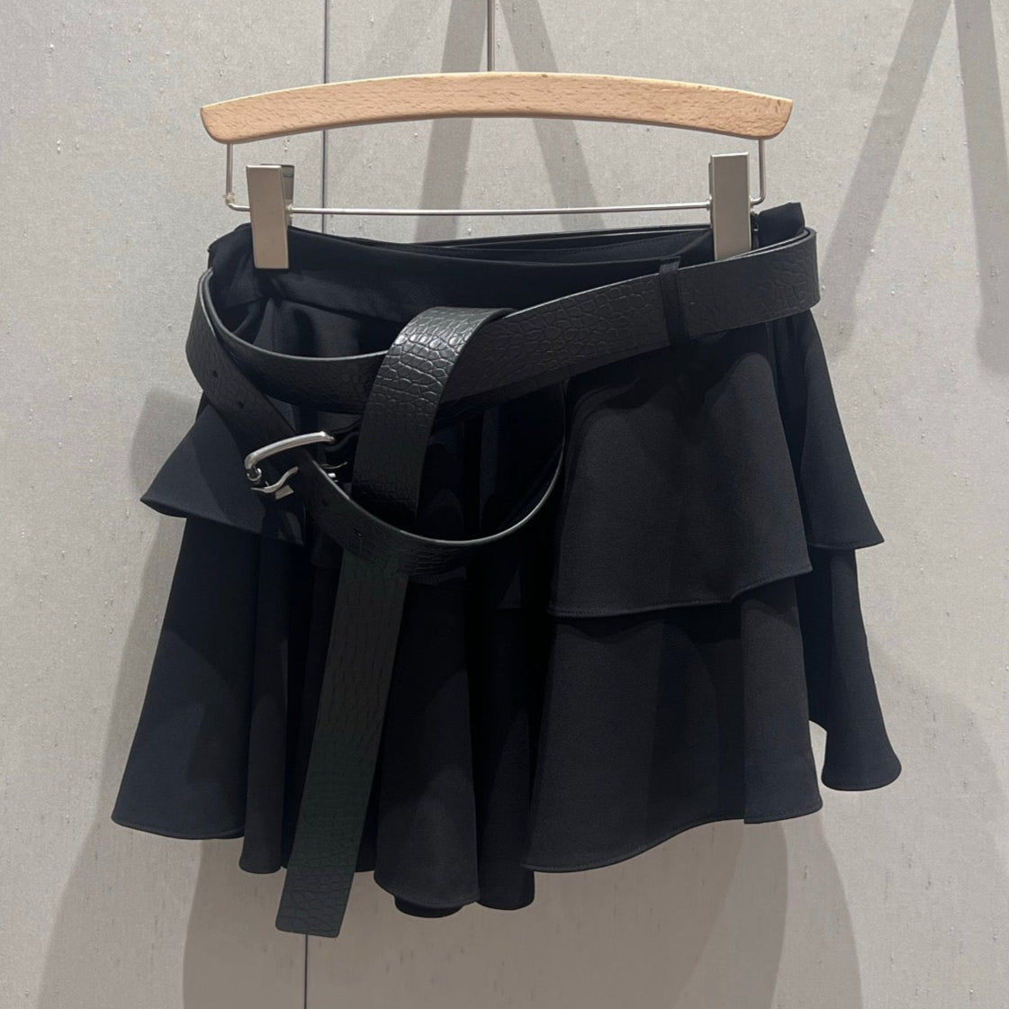 Loewe 25 Mini Skirt with Belt Black Polyester Fiber 215388