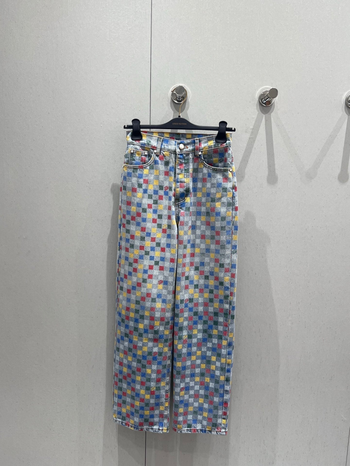 LV Plaid Multicolor  Denim Jeans Blue Cotton