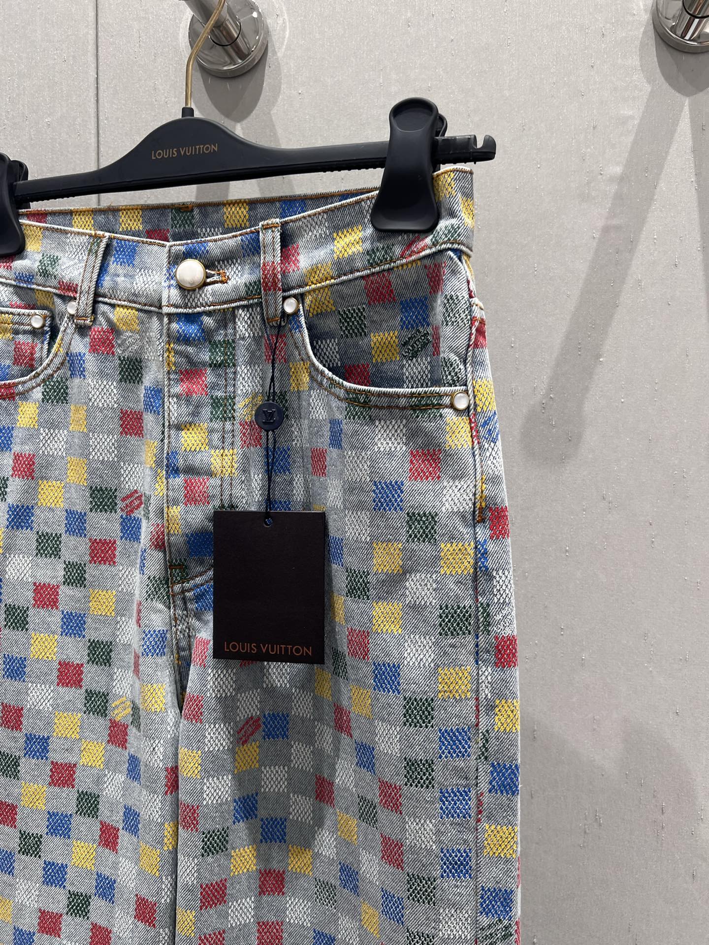 LV Plaid Multicolor  Denim Jeans Blue Cotton