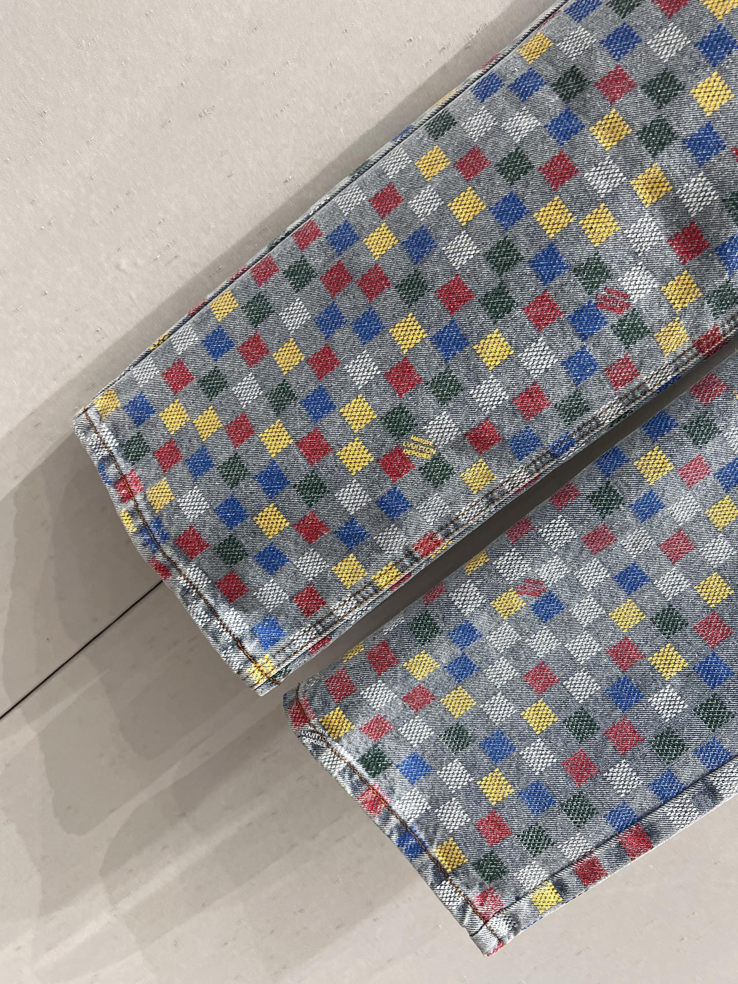 LV Plaid Multicolor  Denim Jeans Blue Cotton