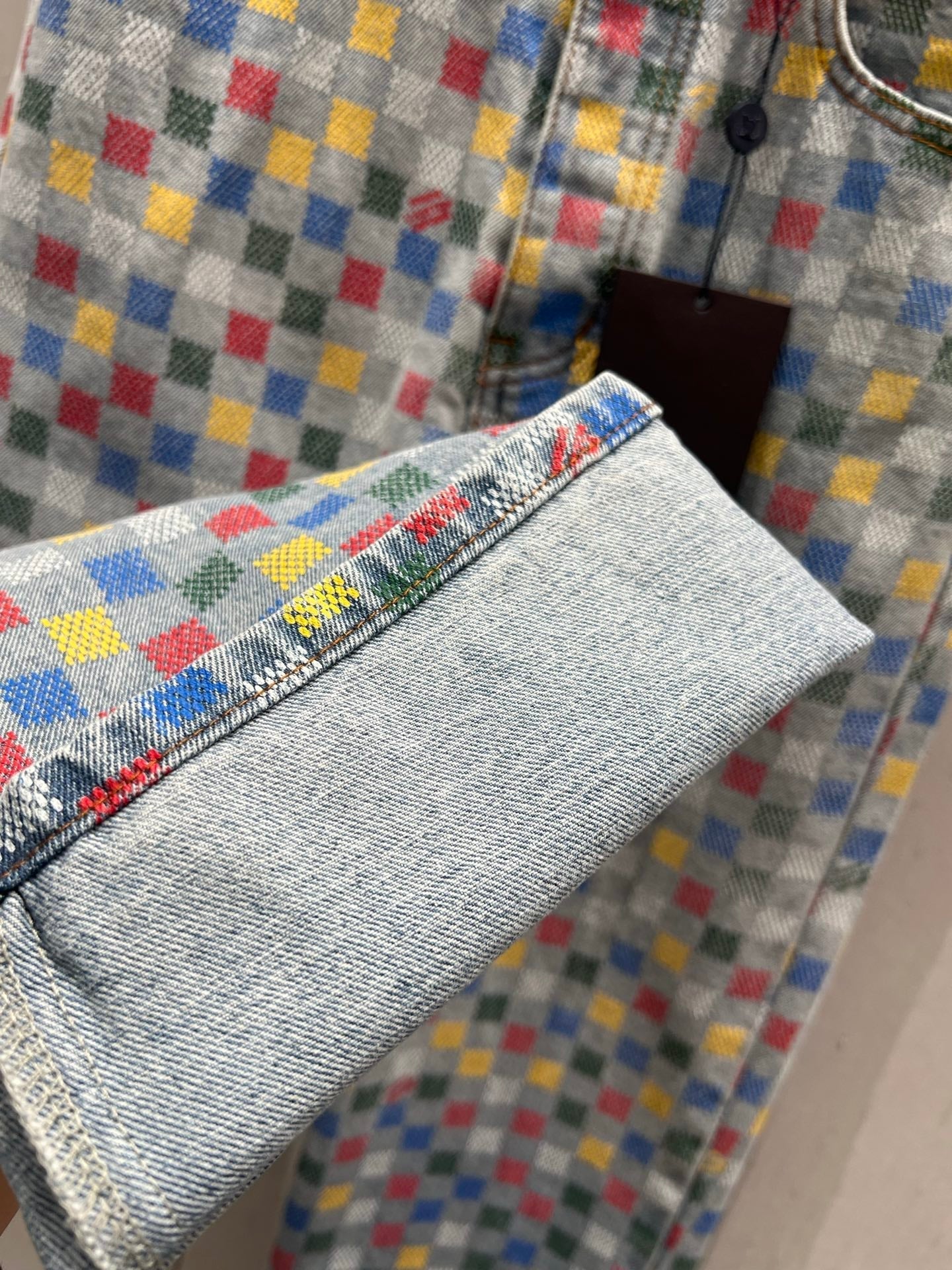 LV Plaid Multicolor  Denim Jeans Blue Cotton