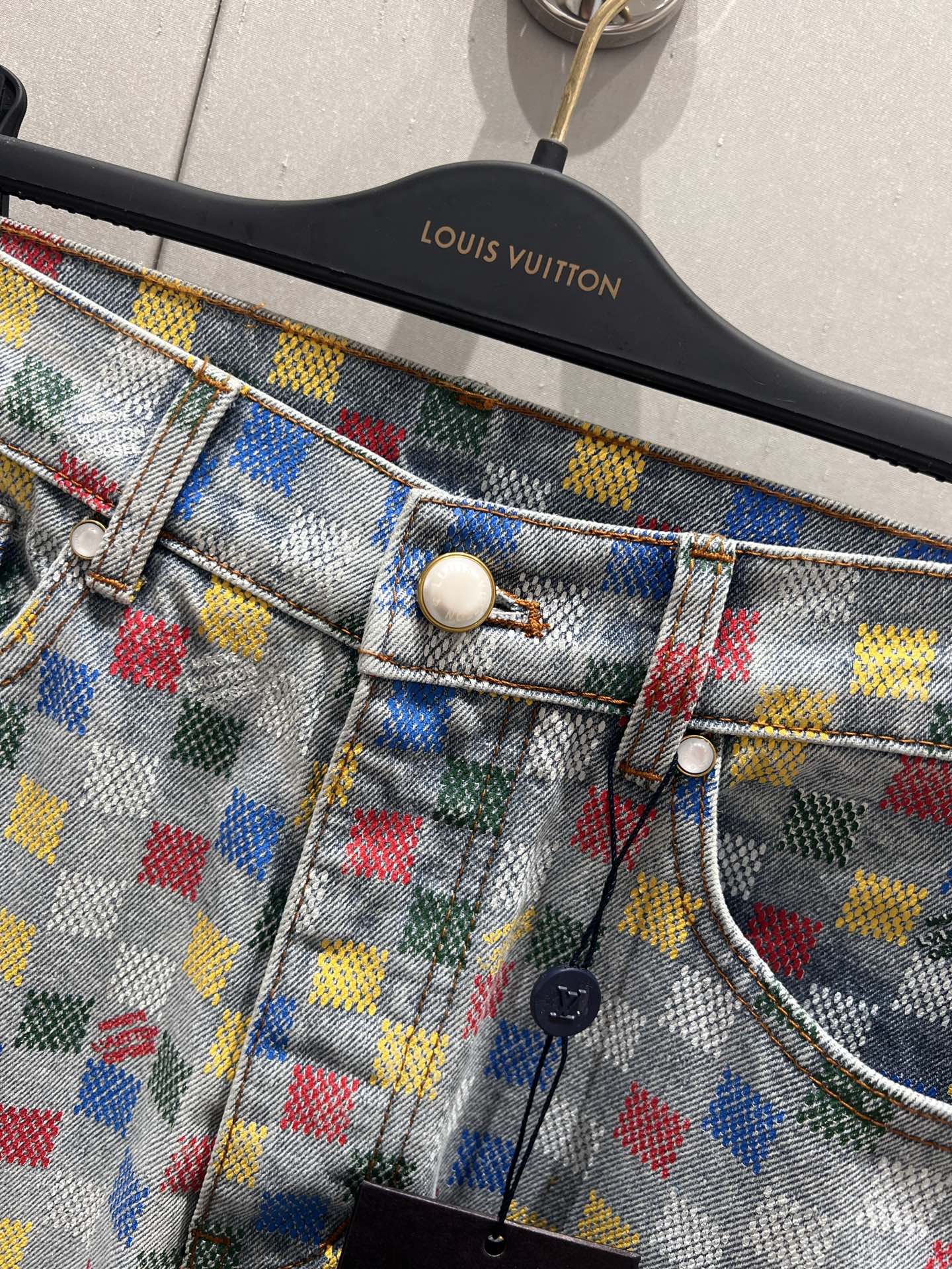 LV Plaid Multicolor  Denim Jeans Blue Cotton