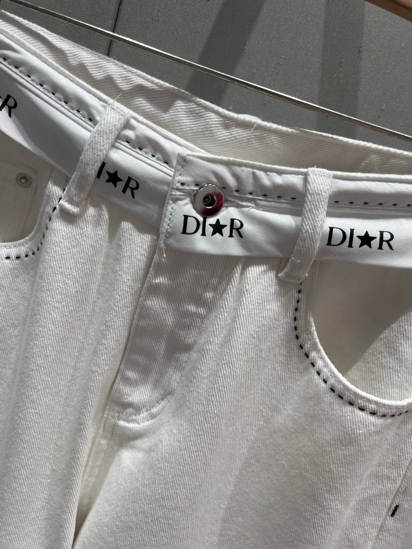 CD 25 Waistband Denim Pants White Cotton 217806