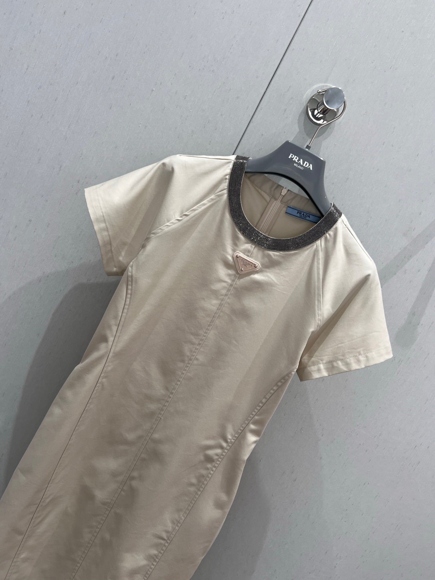 Prada 25 Short-sleeved Dress Beige Tencel Cotton 217659