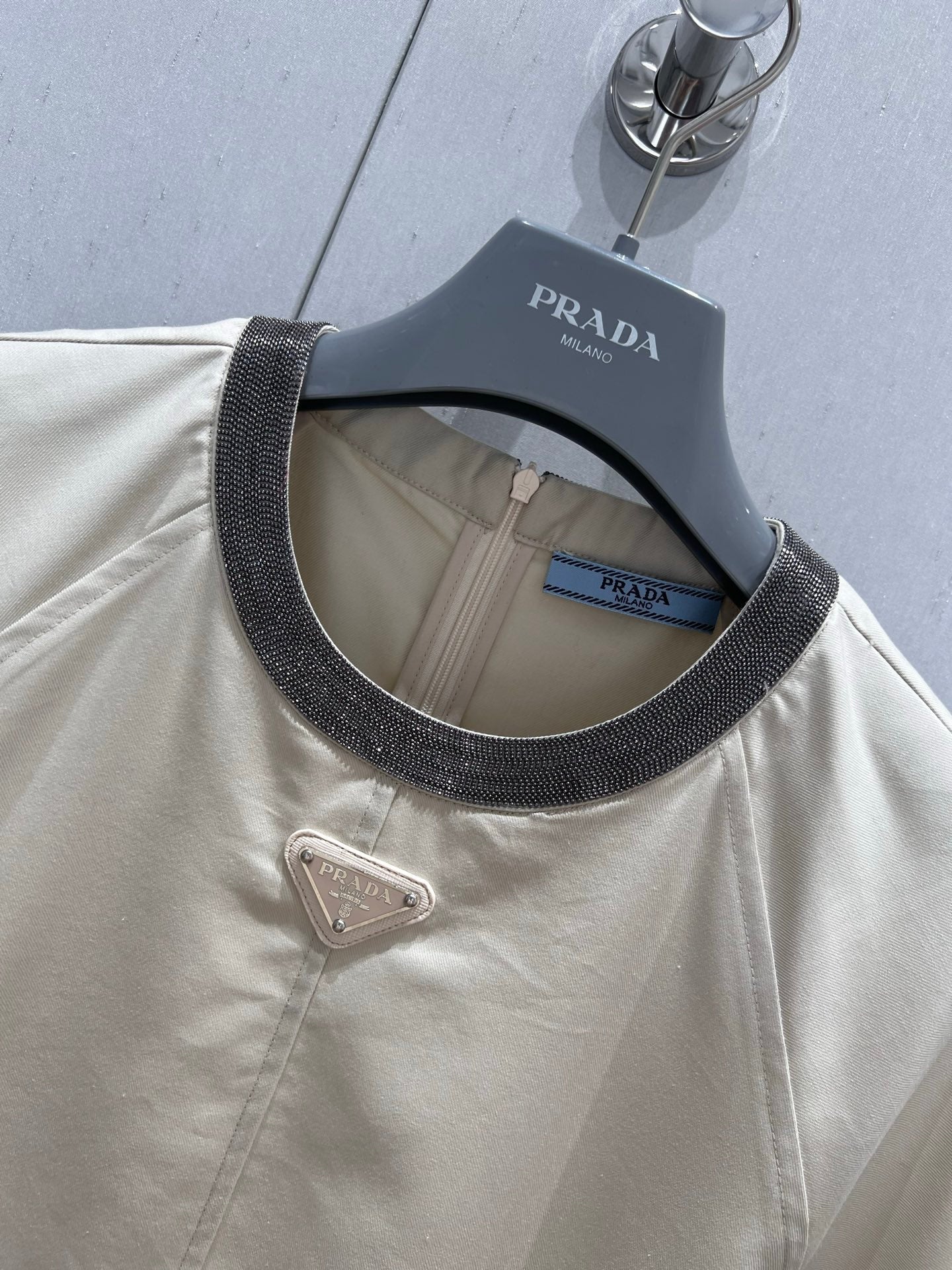 Prada 25 Short-sleeved Dress Beige Tencel Cotton 217659