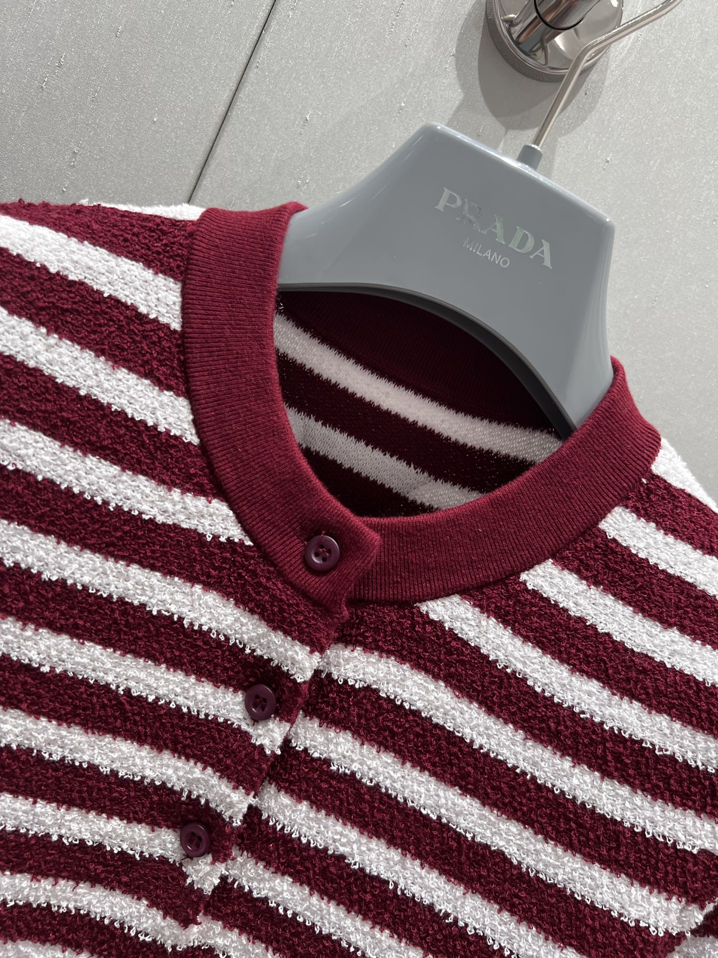 Prada 25 Yarn Striped Round Neck Knit Top White mix Red Cotton Poliamide 217770