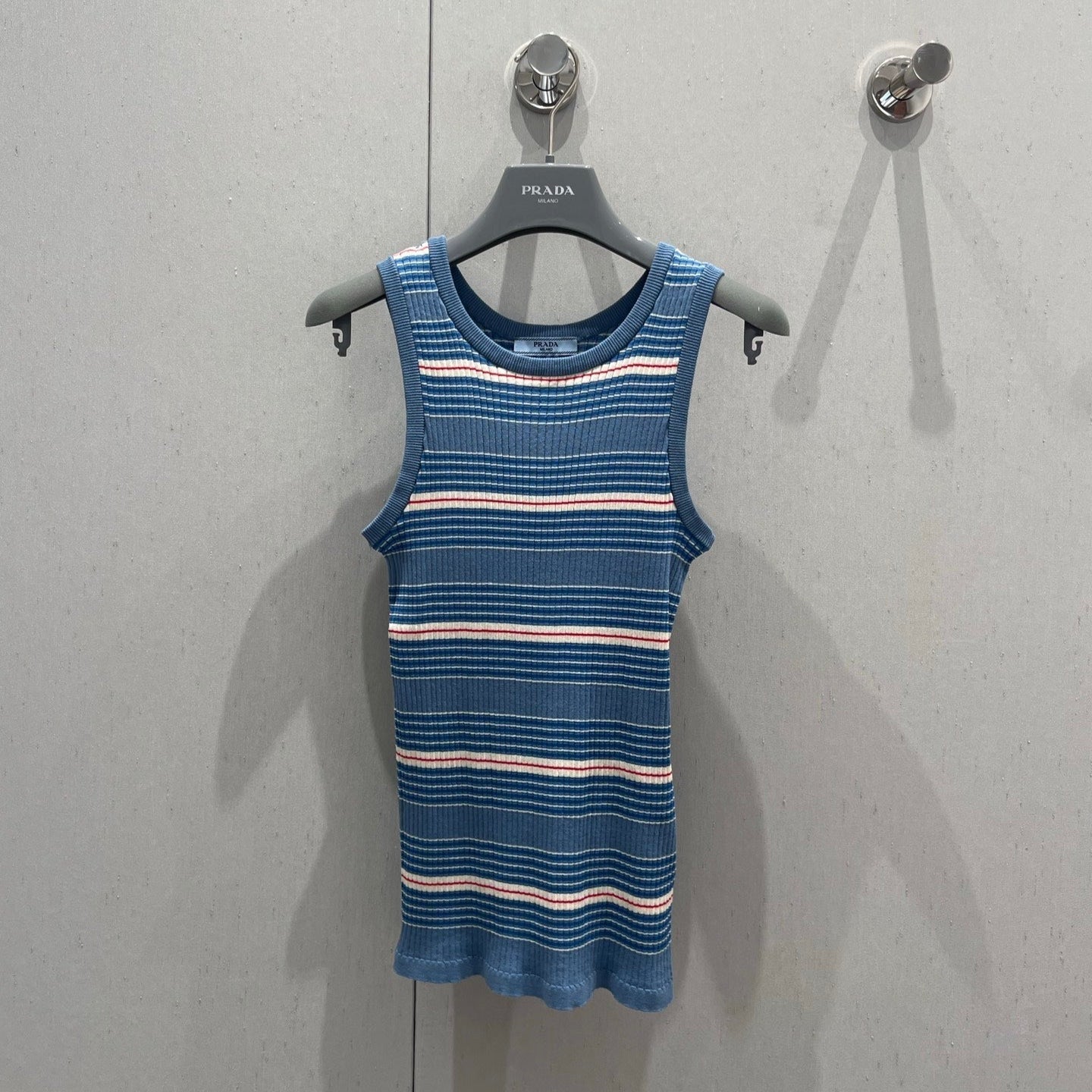 Prada 25 Sleeveless Knitted Vest Blue Cotton Poliamide 217852