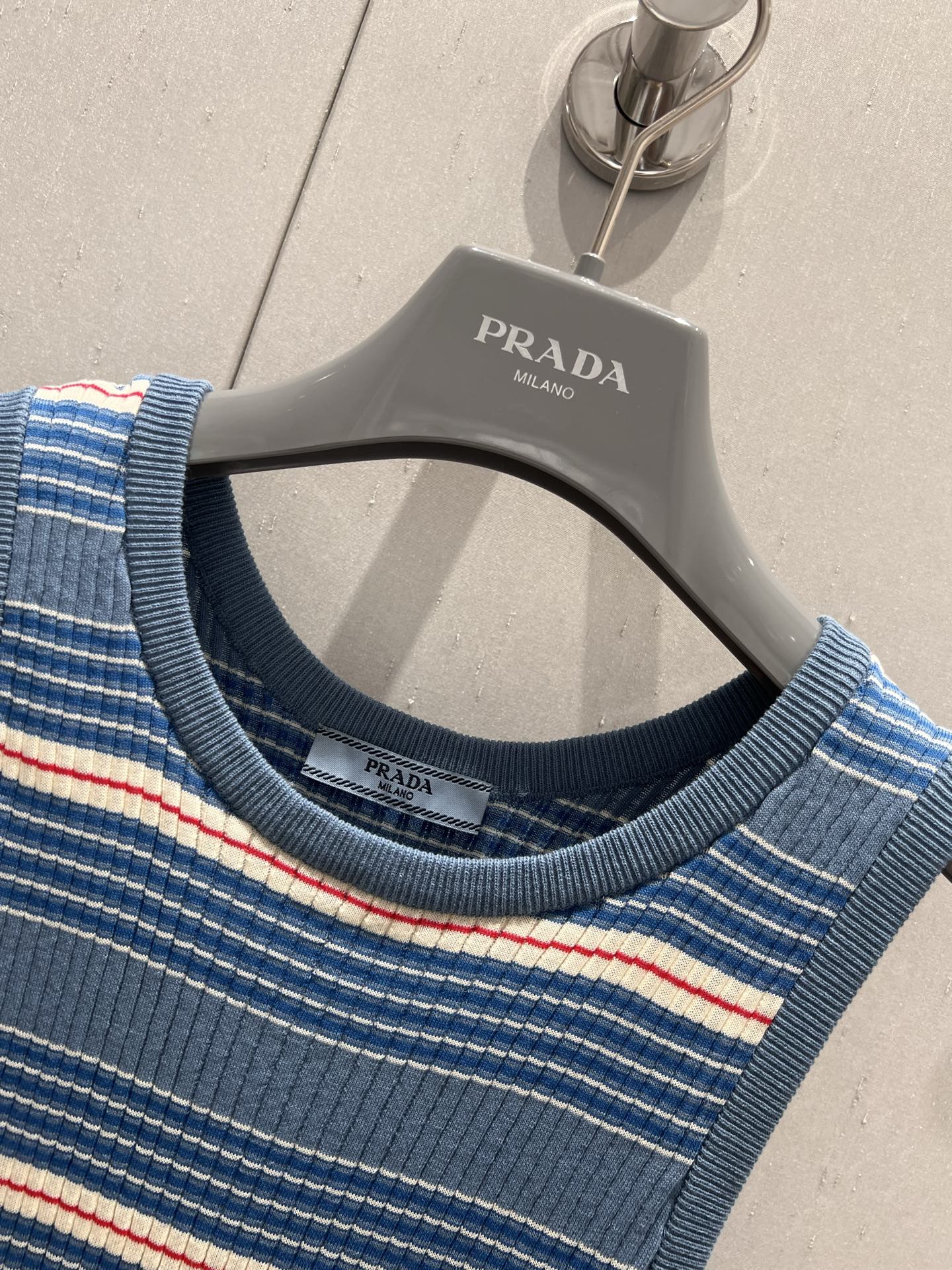 Prada 25 Sleeveless Knitted Vest Blue Cotton Poliamide 217852