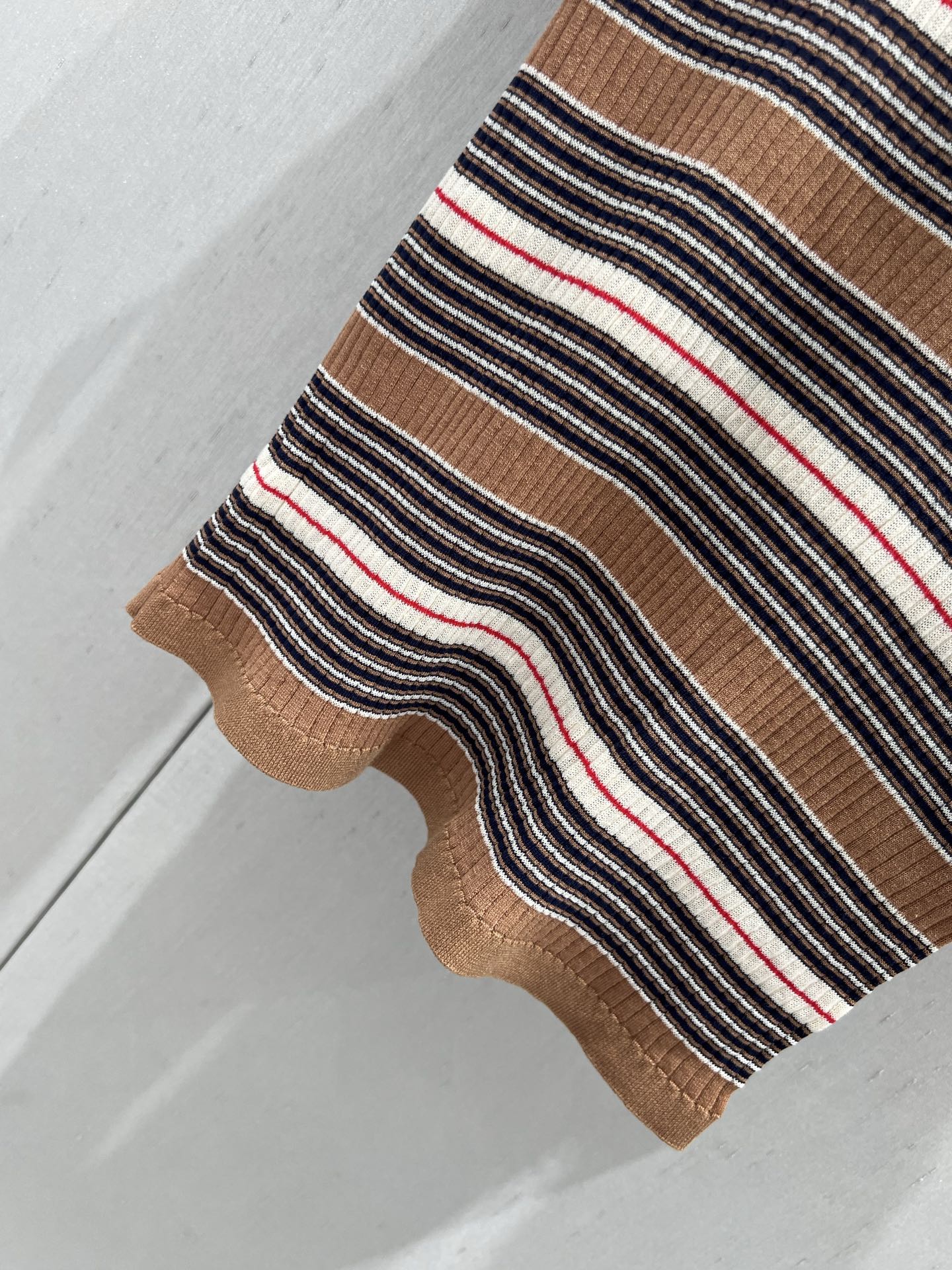 Prada 25 Striped Knitted Polo Short-sleeved Top Brown mix Black Cotton Poliamide 217945