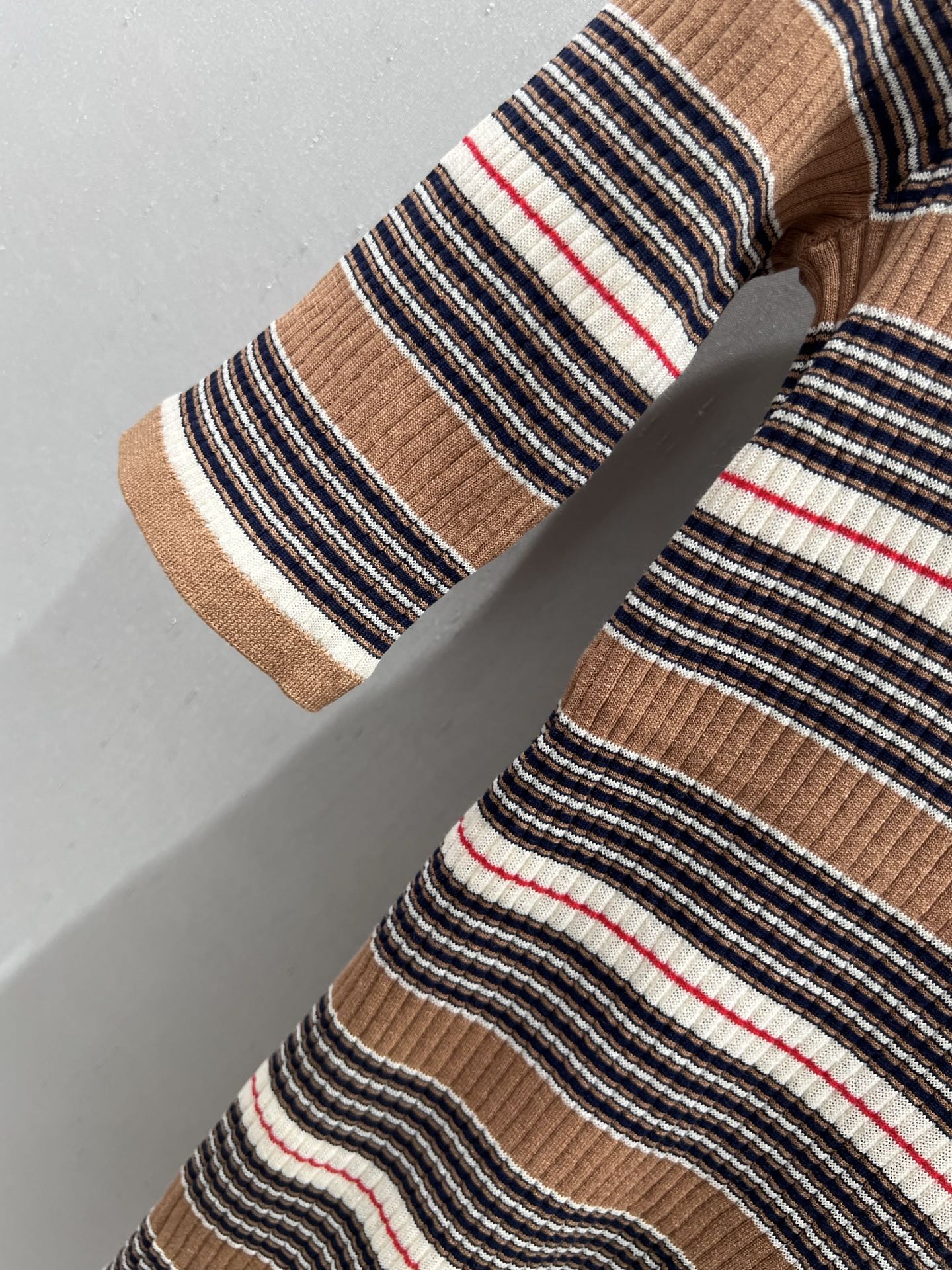 Prada 25 Striped Knitted Polo Short-sleeved Top Brown mix Black Cotton Poliamide 217945