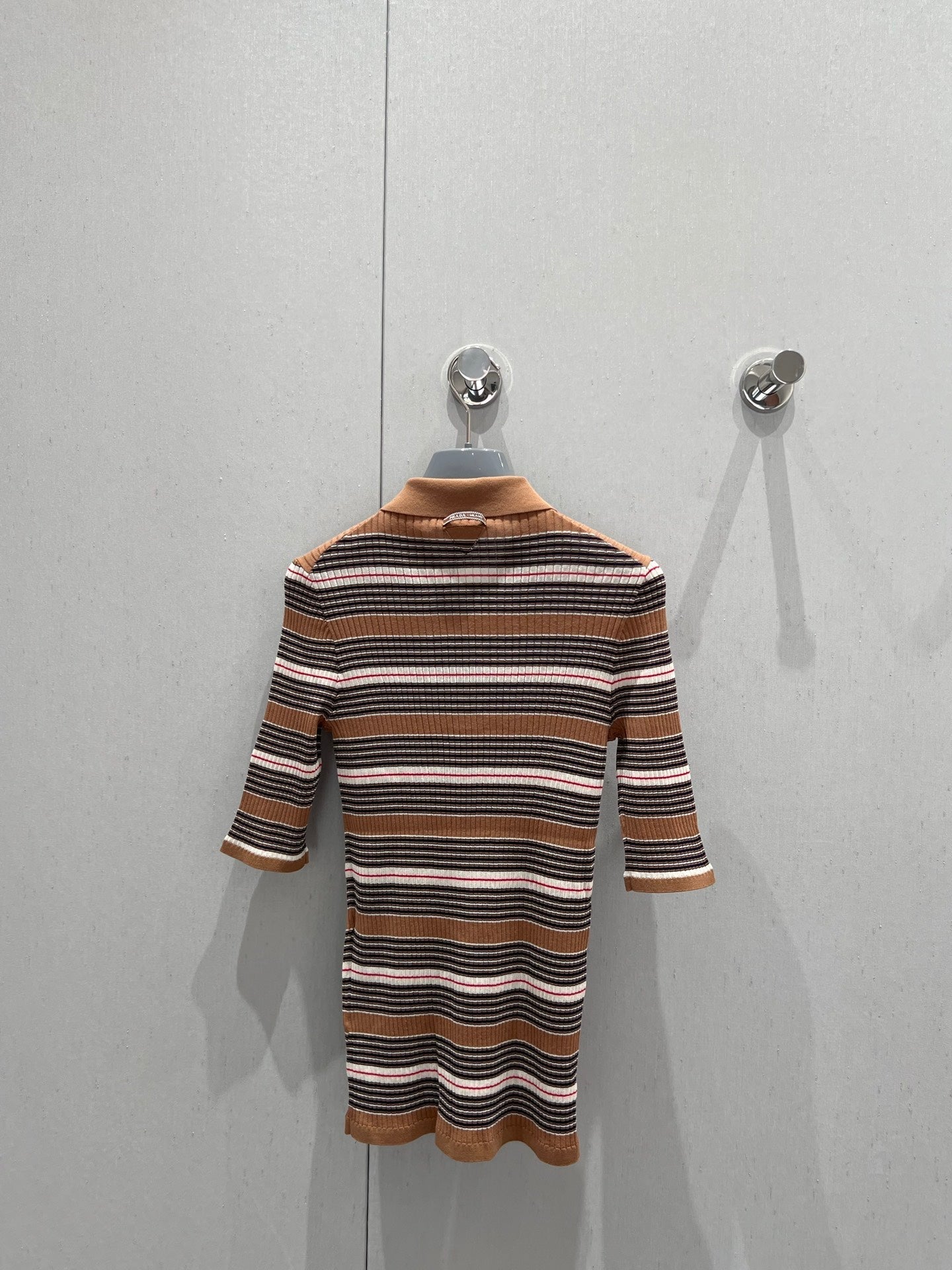 Prada 25 Striped Knitted Polo Short-sleeved Top Brown mix Black Cotton Poliamide 217945