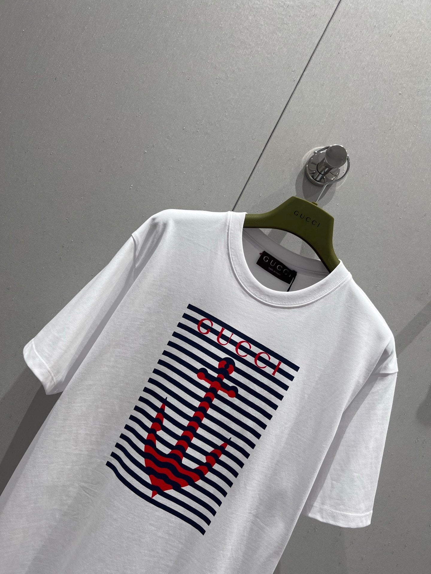 Gucci 25 Anchor Print Short-sleeved T-shirt White Red Cotton