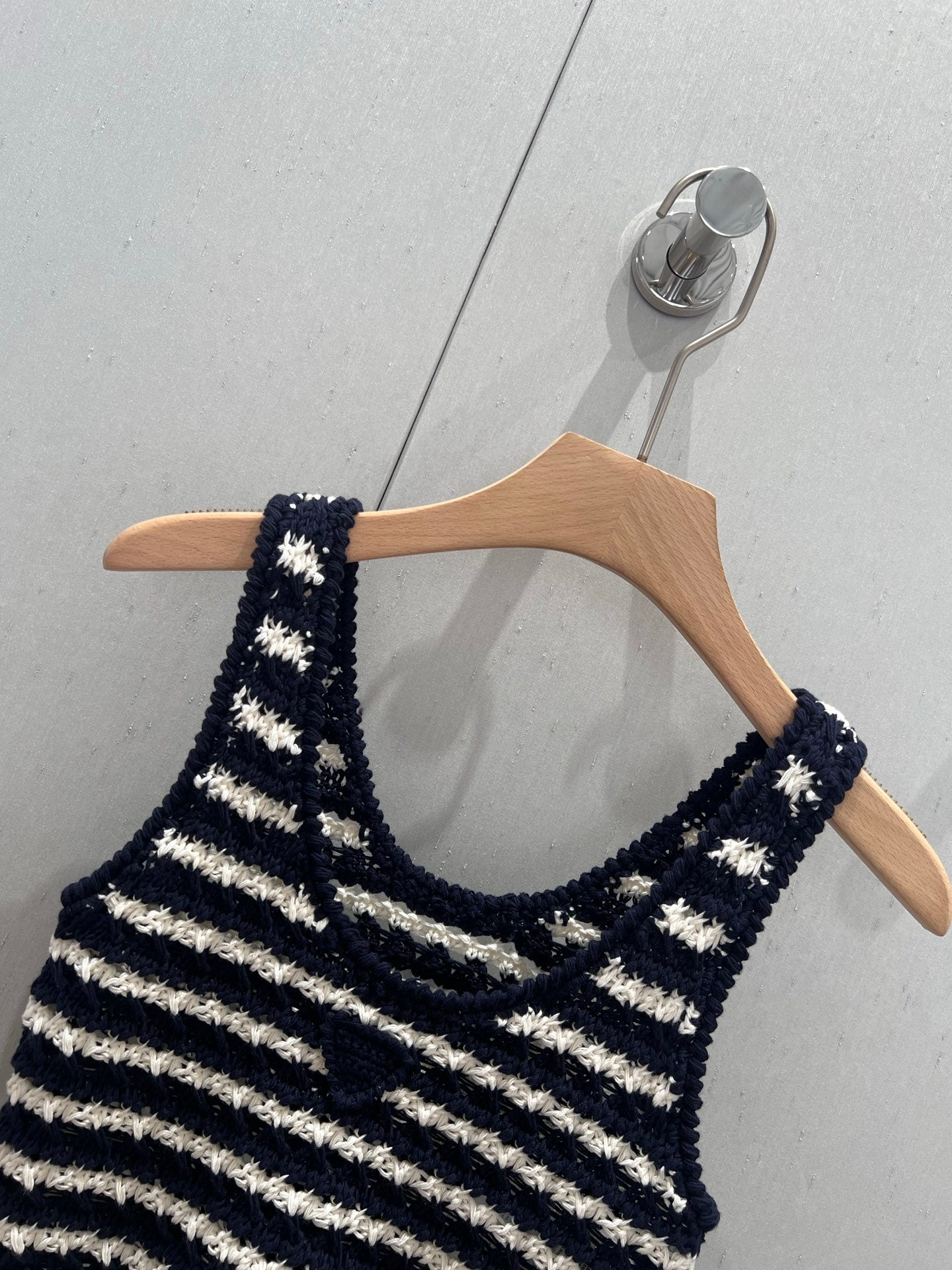 Prada 25 Striped Knitted Crop Top Navy Blue mix White Cotton 219409