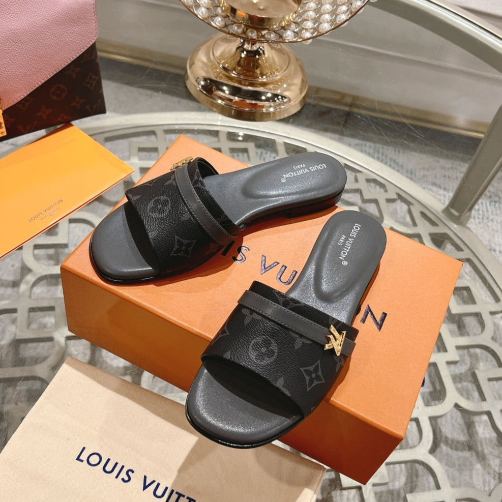 lv sandal isola flat mule black monogram calfskin