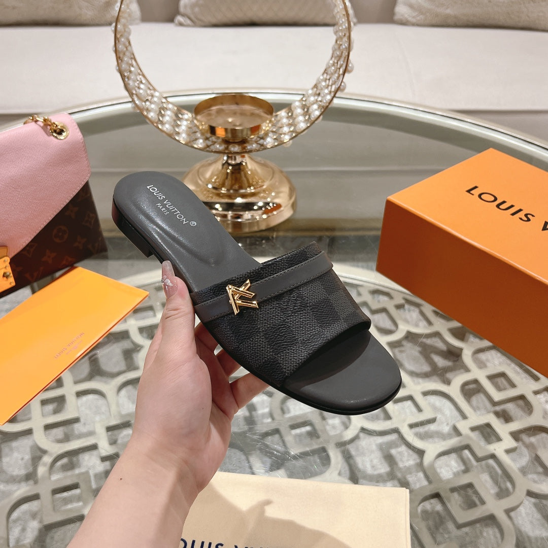 lv sandal isola flat mule black damier calfskin