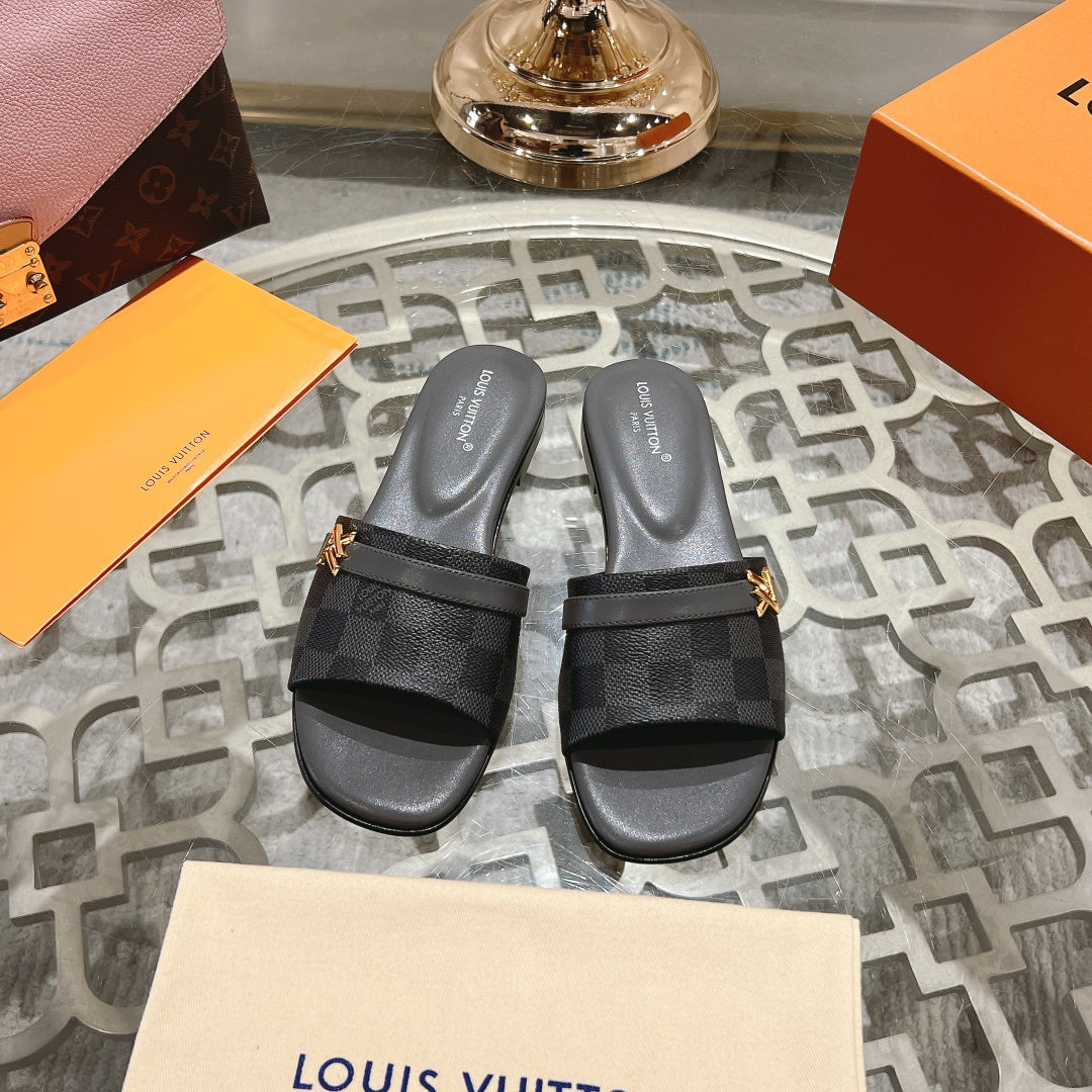 lv sandal isola flat mule black damier calfskin