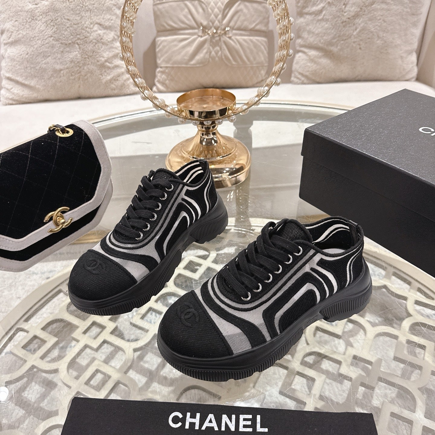 CC 26s Platform Sneakers Black Mesh 627062