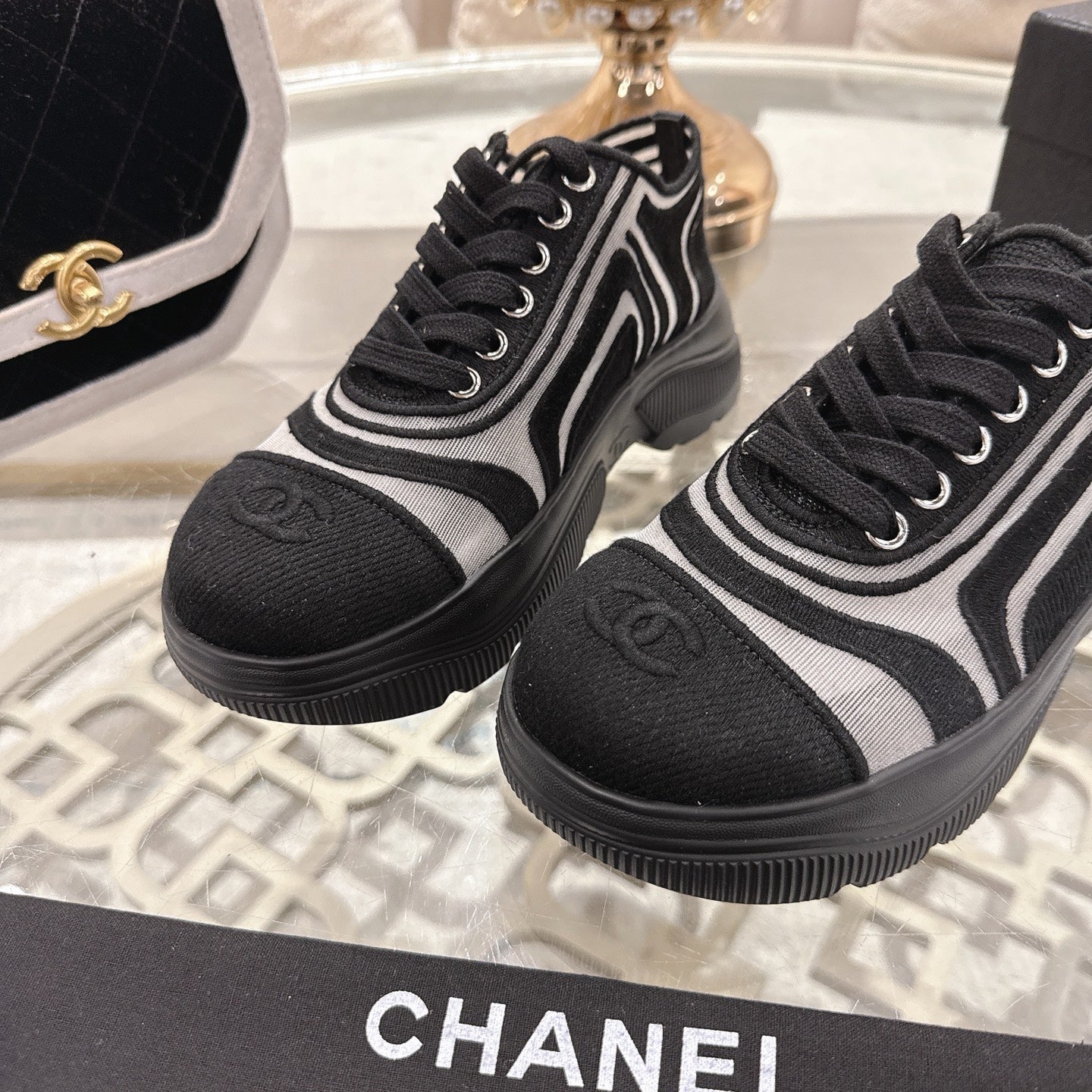 CC 26s Platform Sneakers Black Mesh 627062