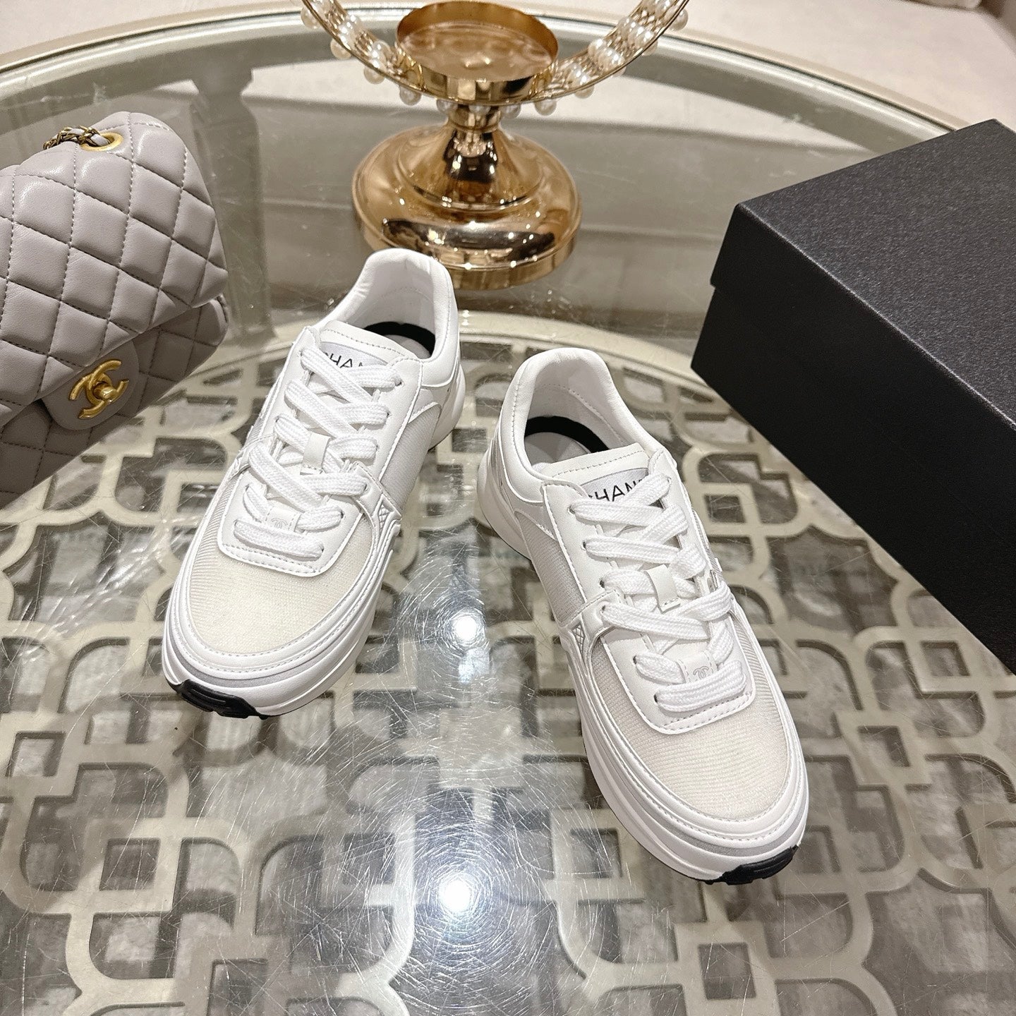 CC 26s Platform Sneakers White Mesh Sheepskin 627063