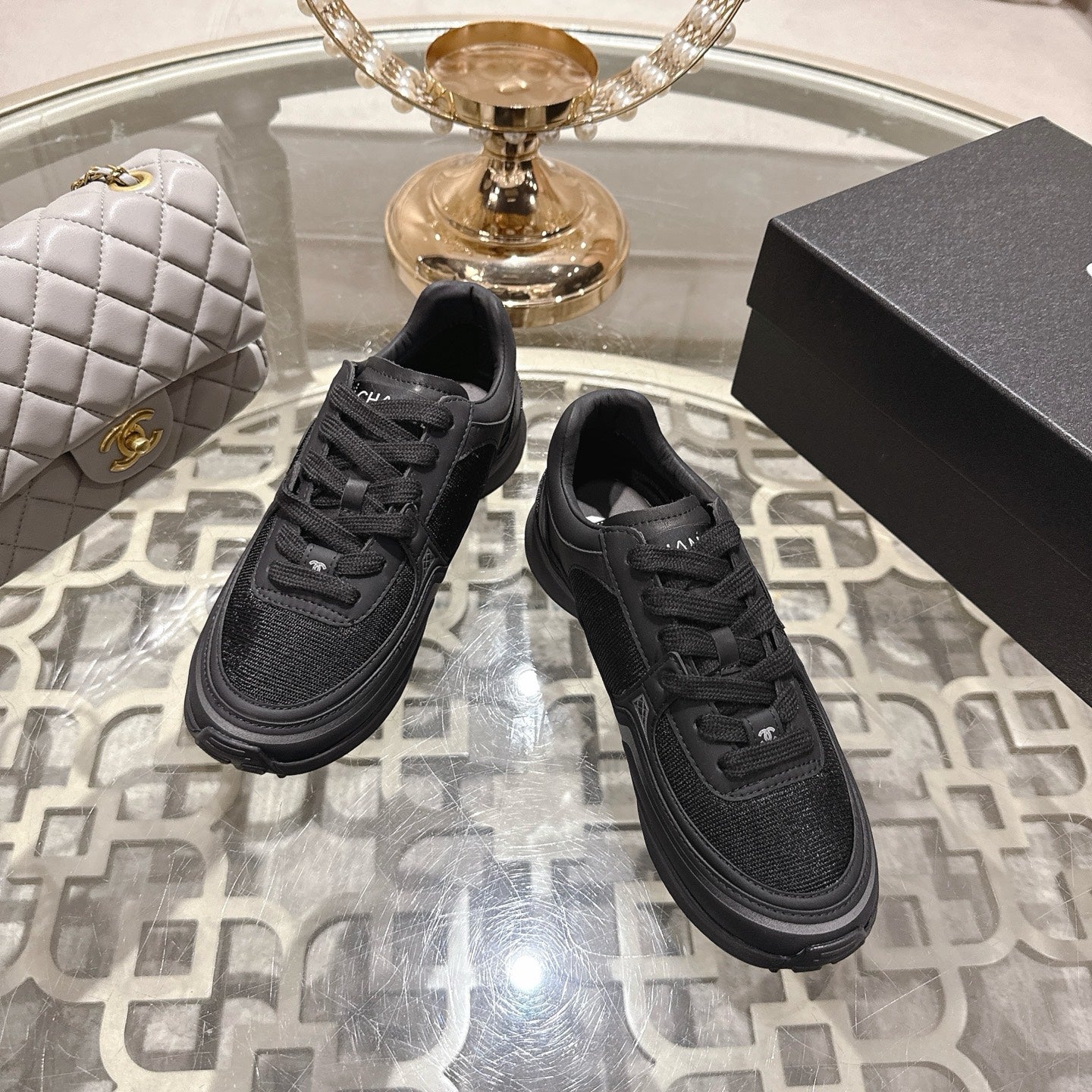 CC 26s Platform Sneakers Black Mesh Sheepskin 627064