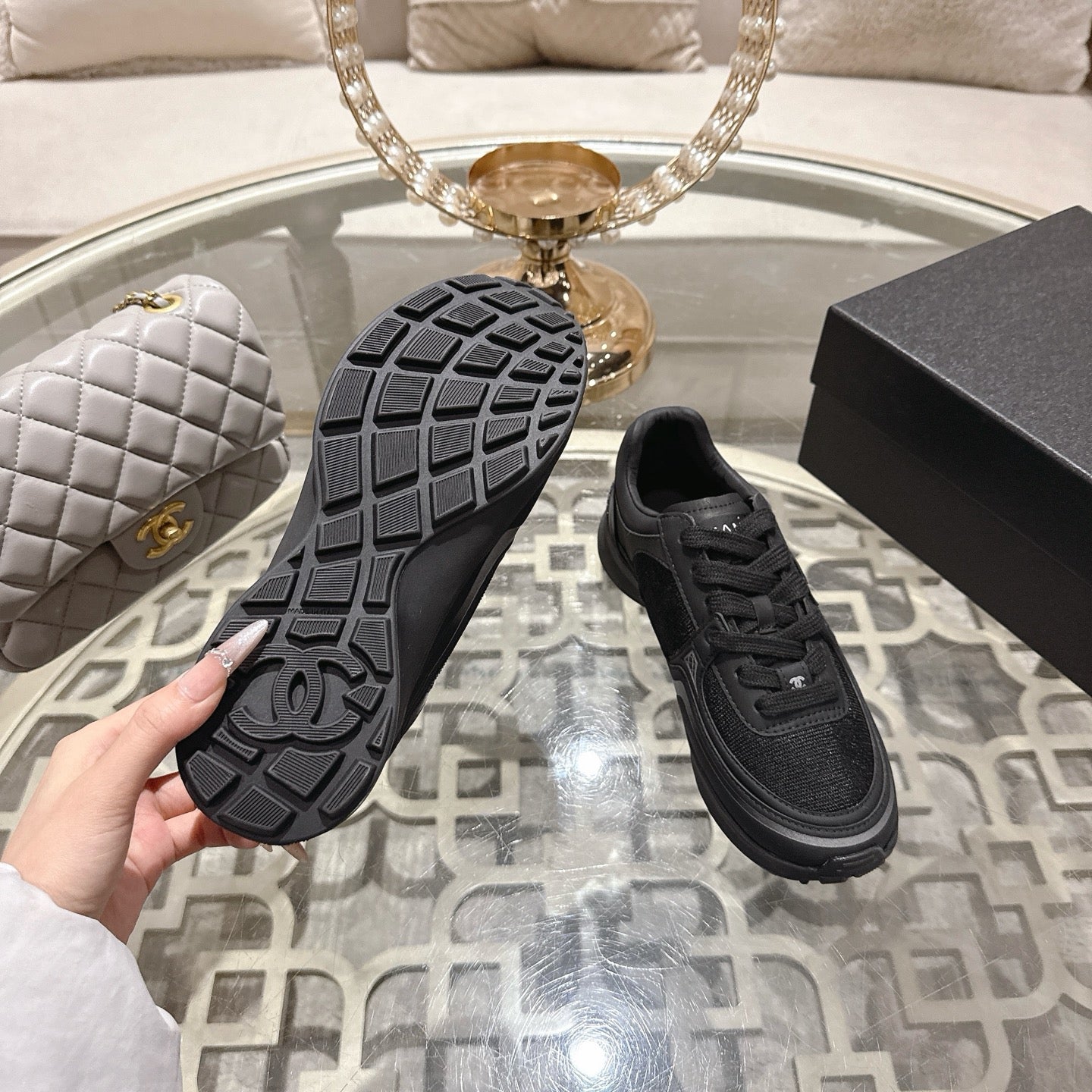 CC 26s Platform Sneakers Black Mesh Sheepskin 627064