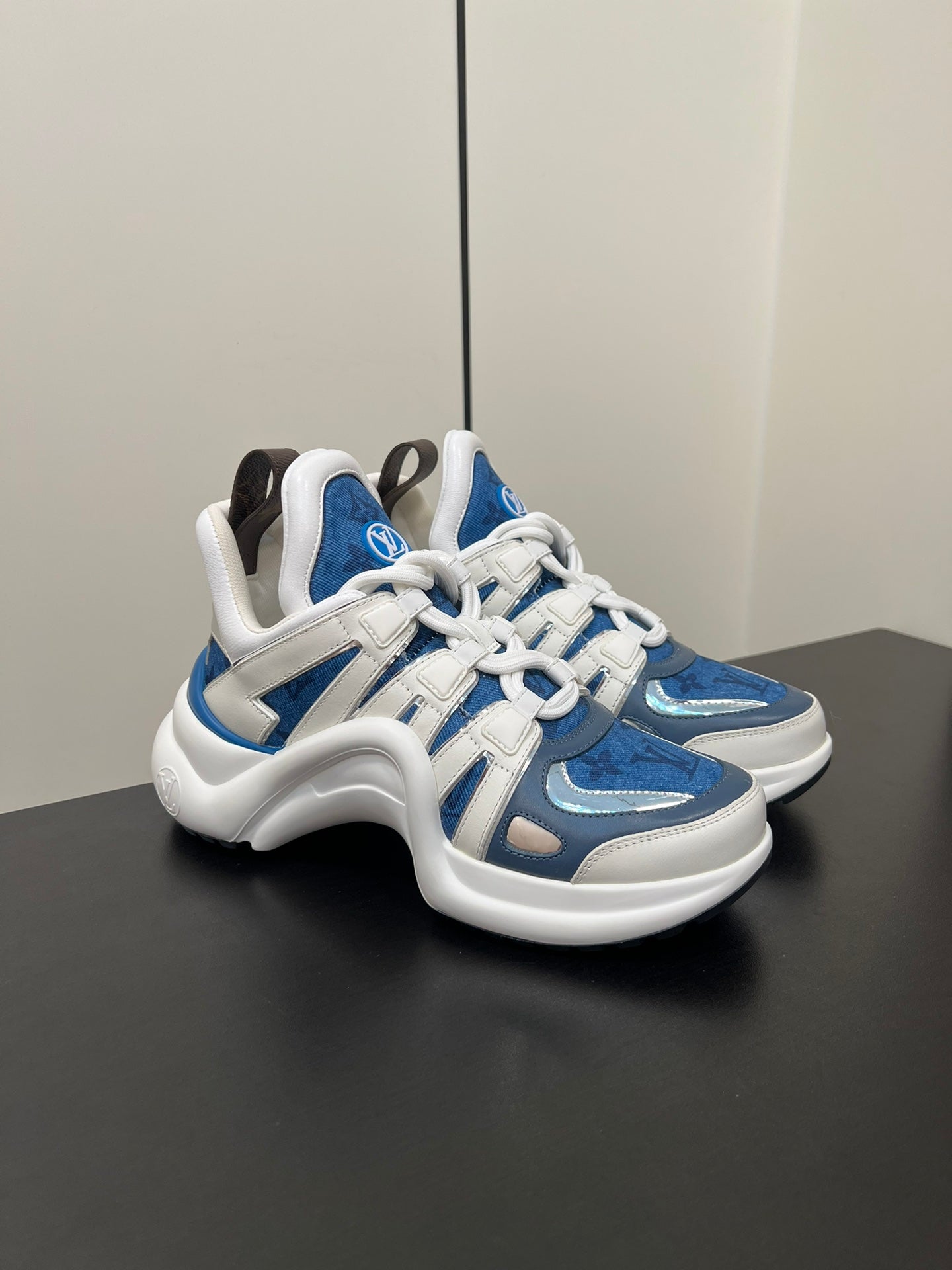 LV Archlight Sneaker 50mm White Mix Dark Blue Monogram Jacquard Fabric