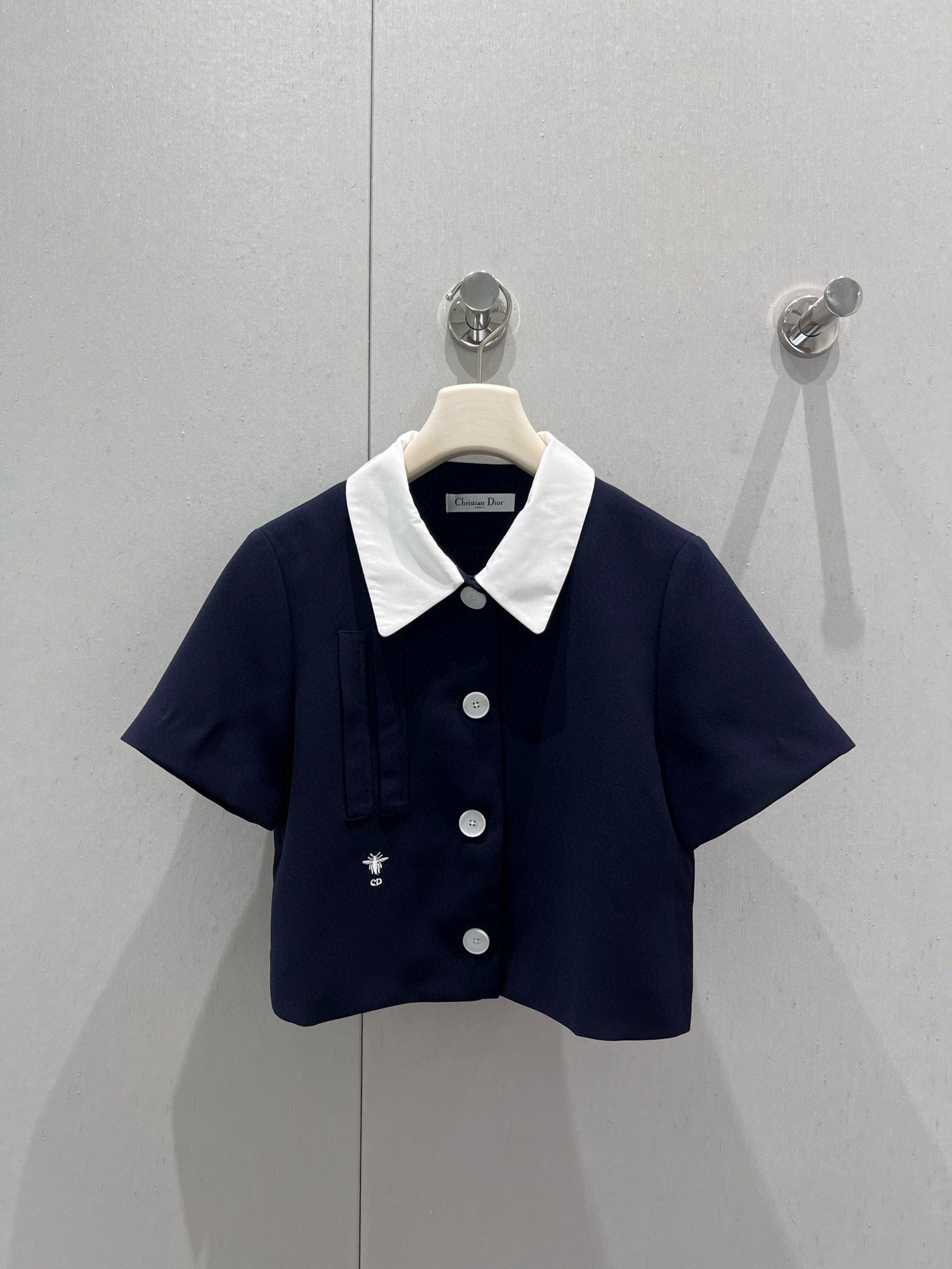 CD 25 Short-sleeved Jacket with Pleated Shorts Set Blue Polyester 220935