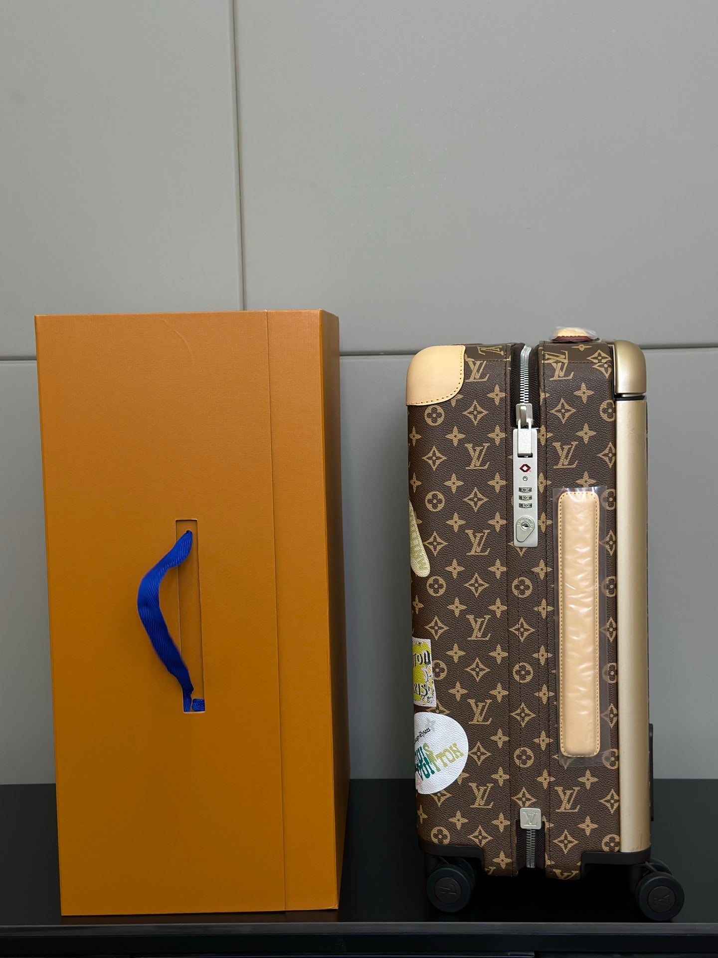 LV 2025 Horizon 55 Travel Stickers Suitcase Brown Beige Canvas Cowhide 273844