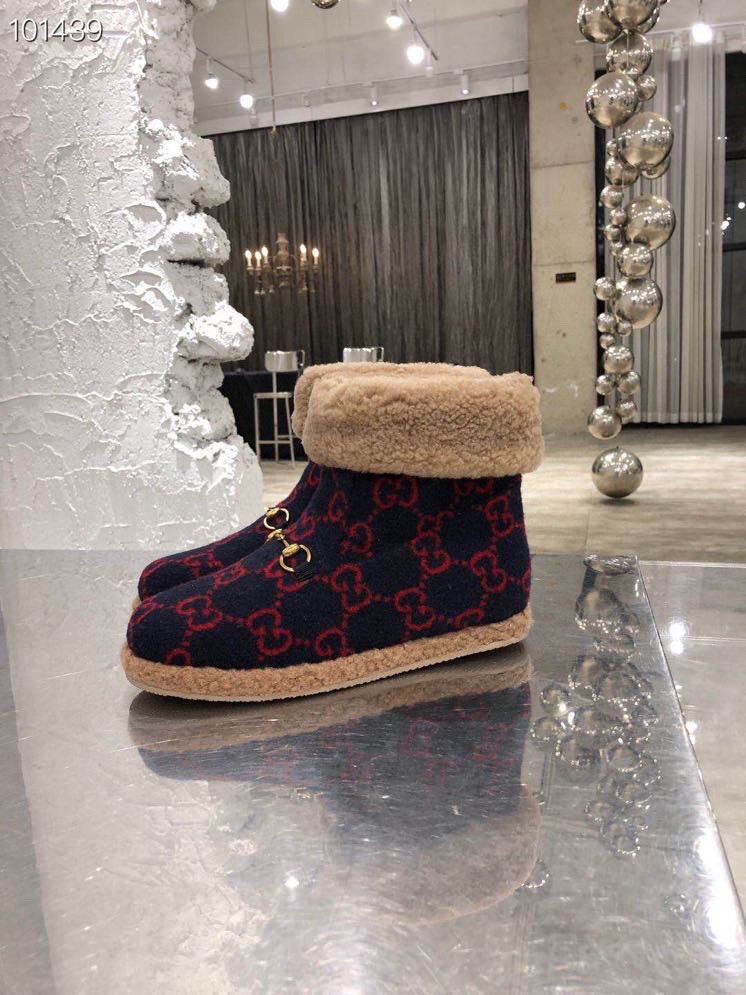 GG Horsebit Snow Navy Blue Red Suede Fleece 576254