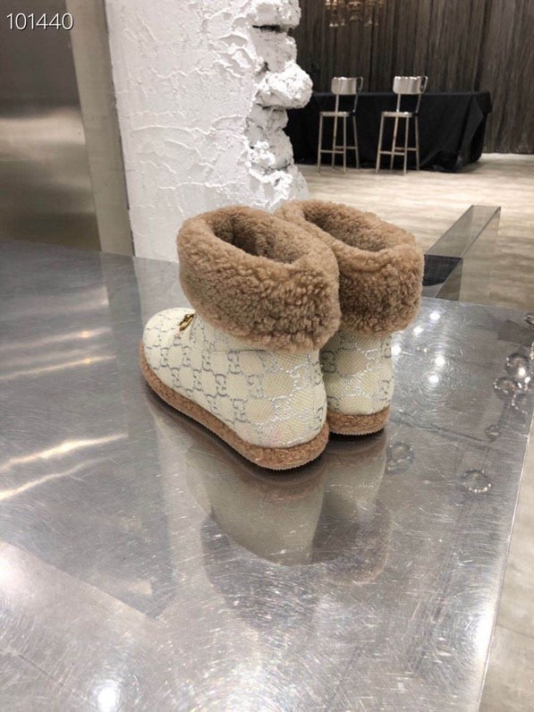 GG Horsebit Snow Cream Brown  Woolen Fabric Fleece 576255