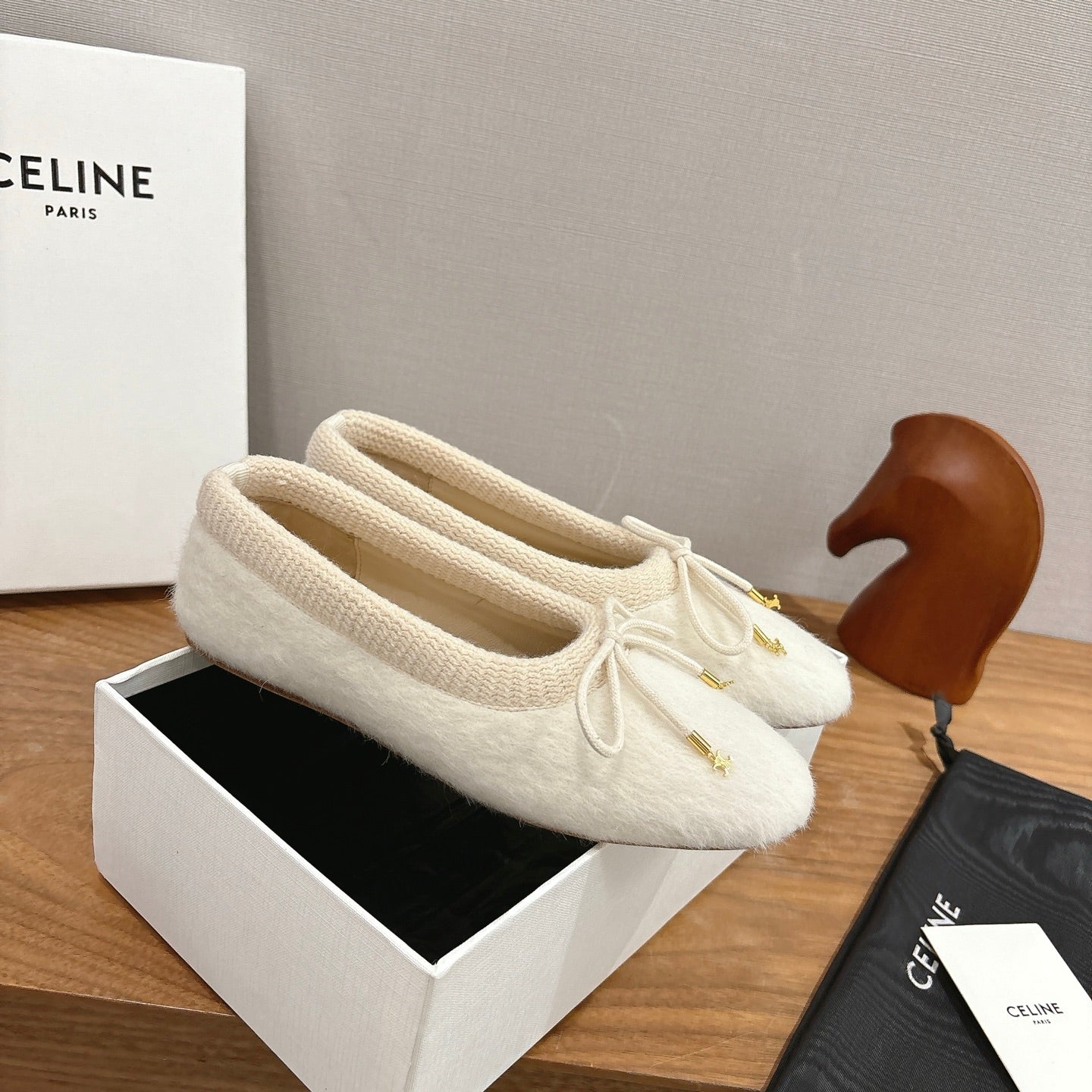 Celine 25 Ballet Flat White Blend Knitted Wool 541480