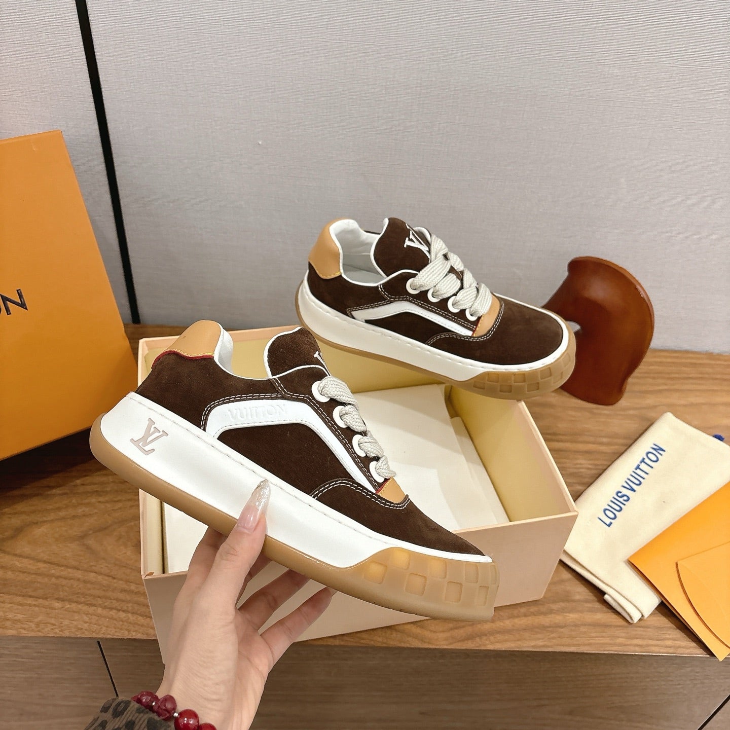 LV 2026 Tilted Sneaker Brown Suede 594937