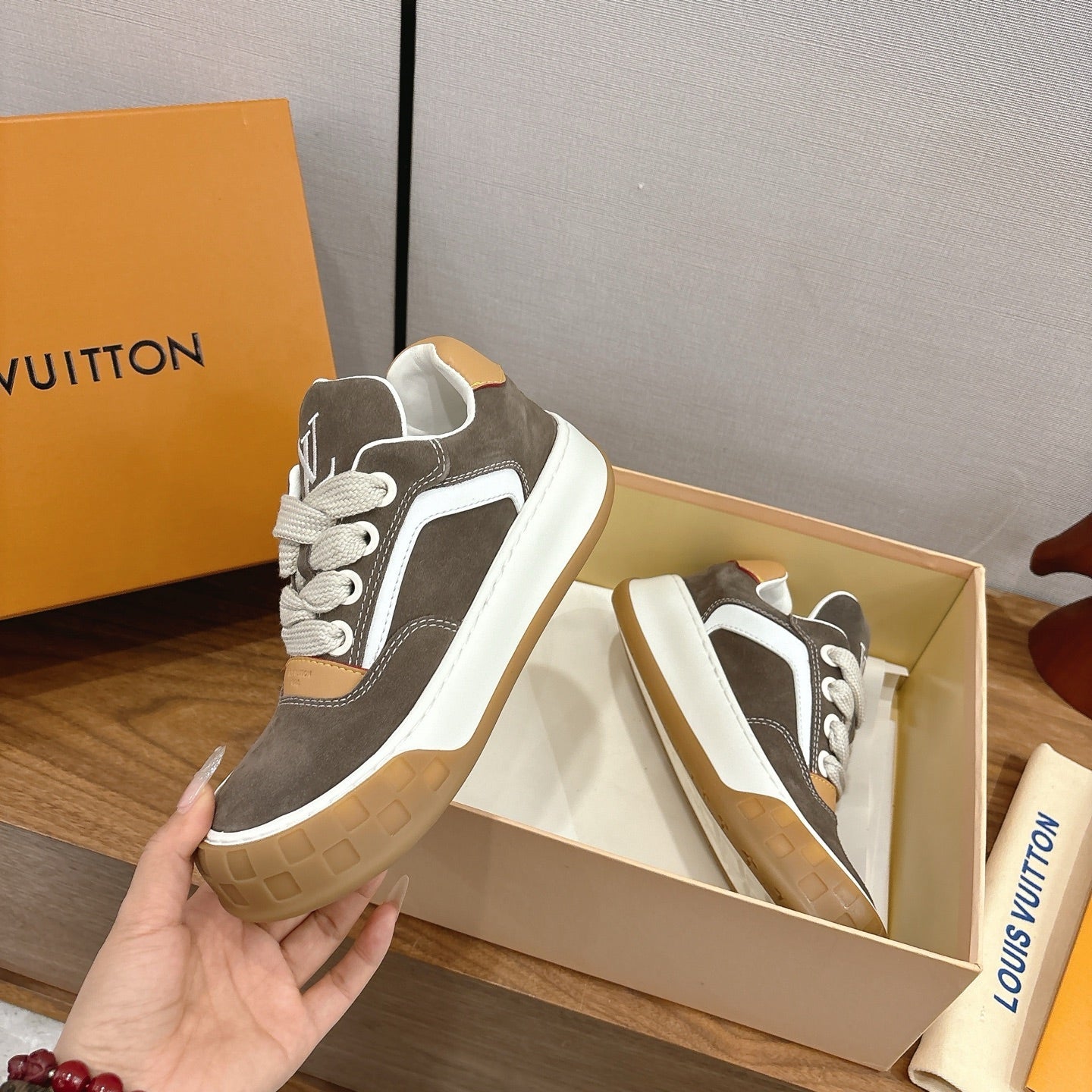 LV 2026 Tilted Sneaker Gray Suede Leather 594931