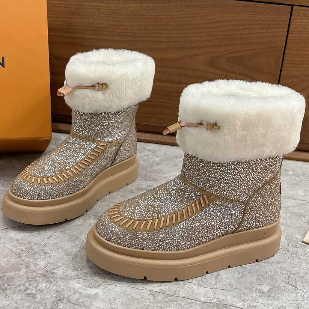 LV 2026 Cortina Ankle Boot Silver Beige White Silver Sequin Wool 594926