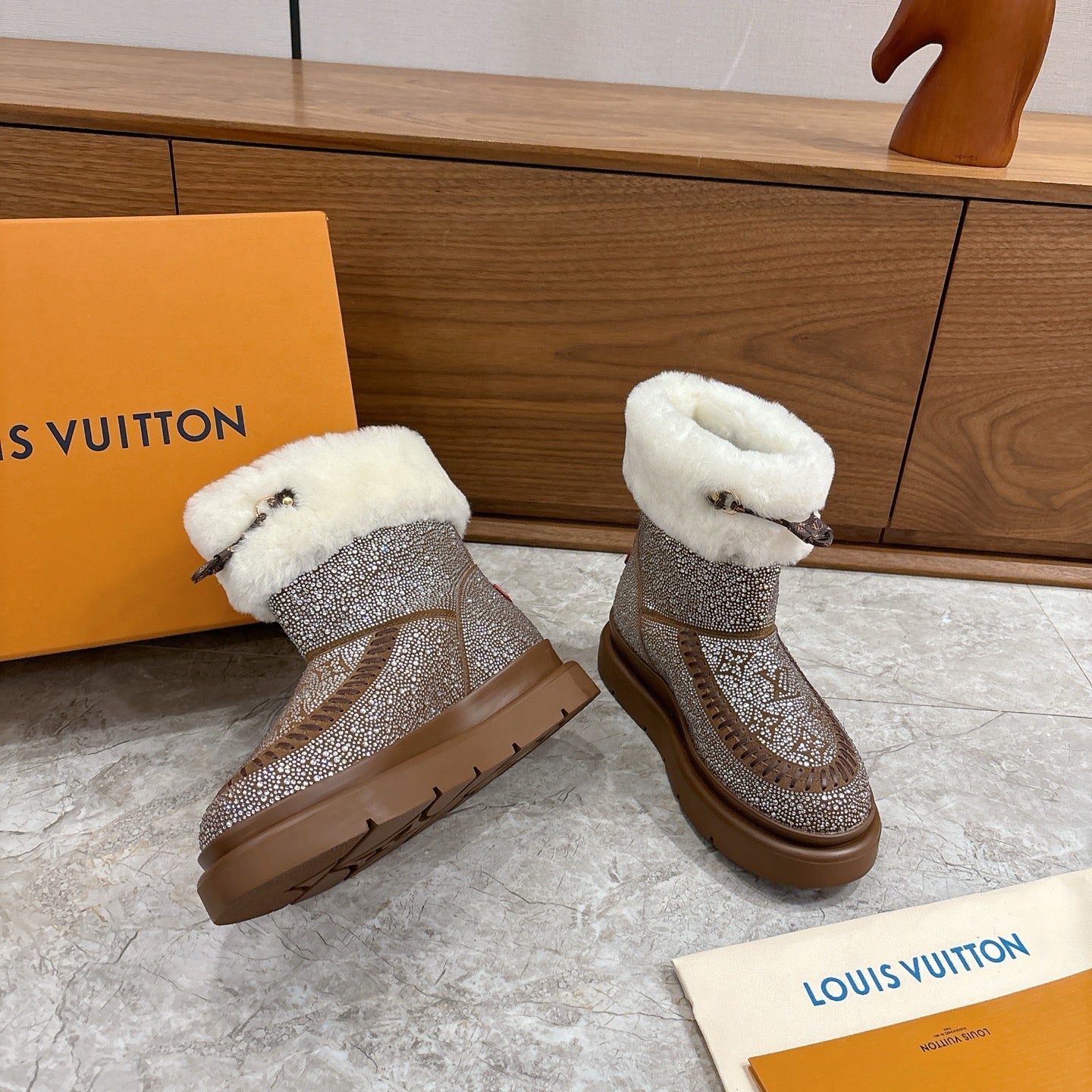 LV 2026 Cortina Ankle Boot Silver Brown White Silver Sequin Wool 594927