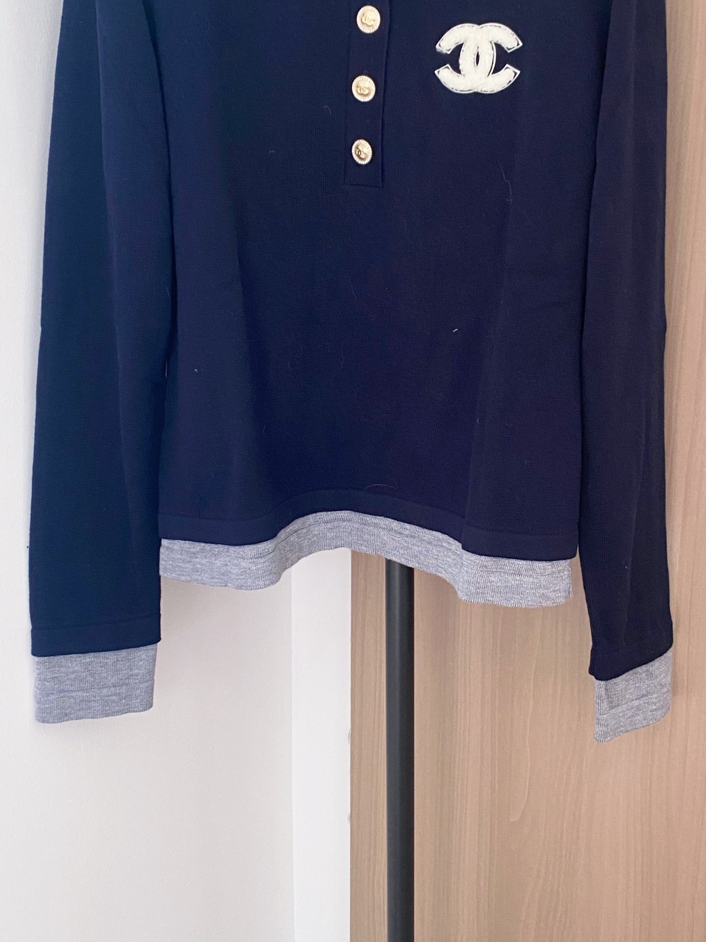 Chanel 2025 Polo Shirt Navy Blue Wool 89260