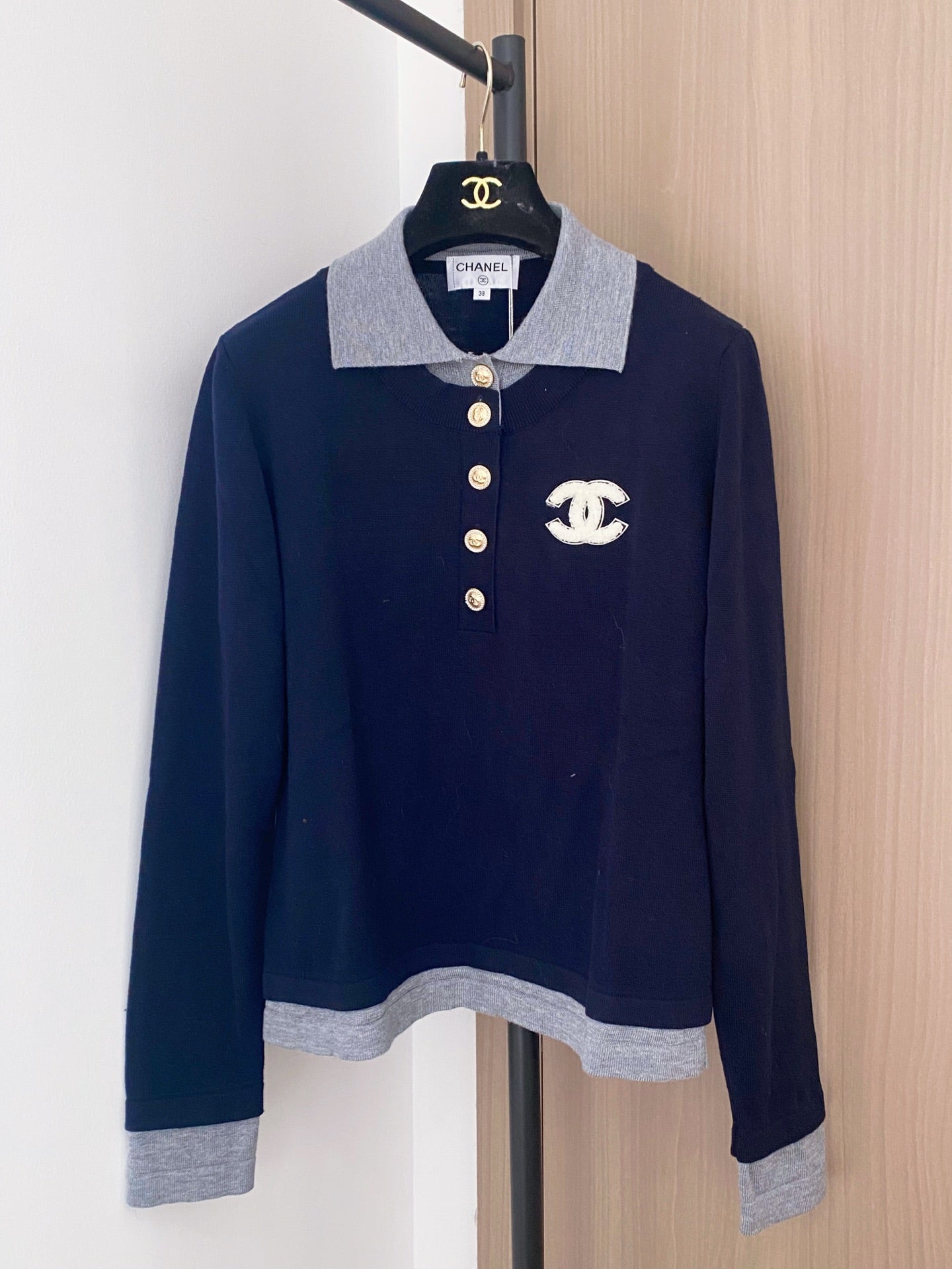 Chanel 2025 Polo Shirt Navy Blue Wool 89260