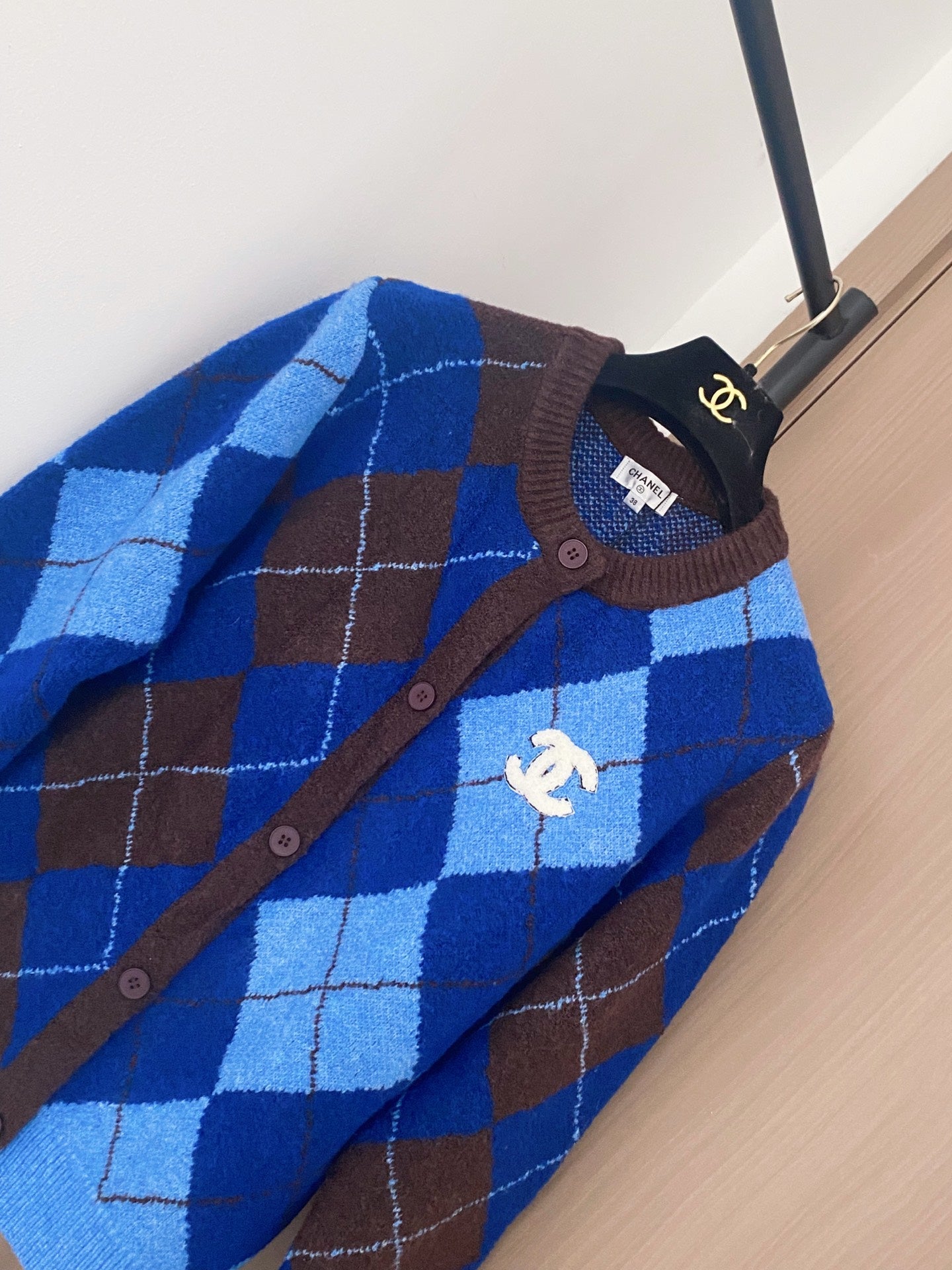 Chanel 2025 Plaid Cardigan Blue mix Brown Wool Cashmere 99240